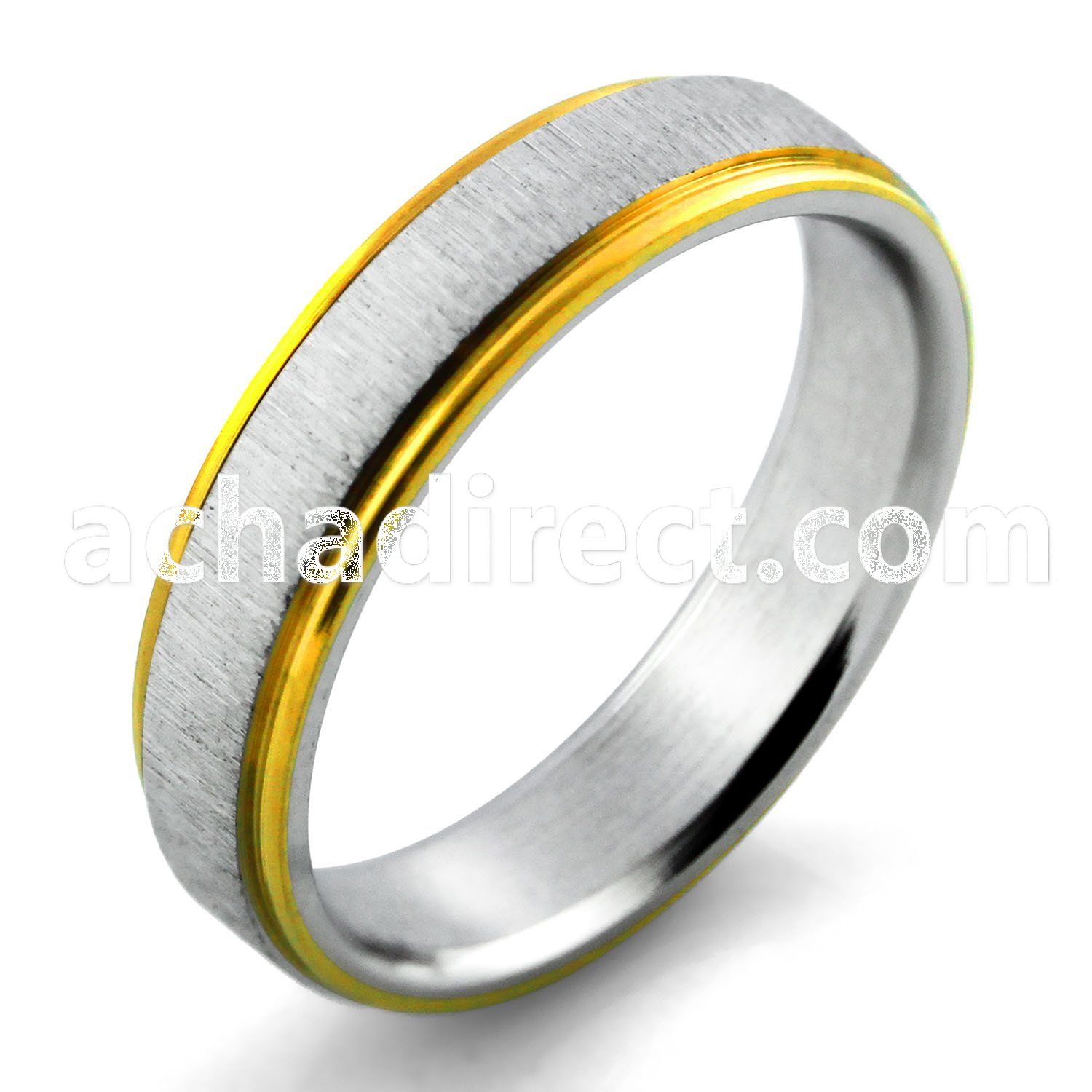 srg7 stainless steel ring w brushed center band gold lines