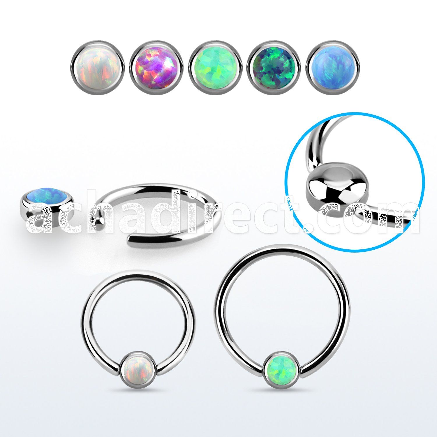 steel ball closure ring w 3mm rounded synthetic opal disk