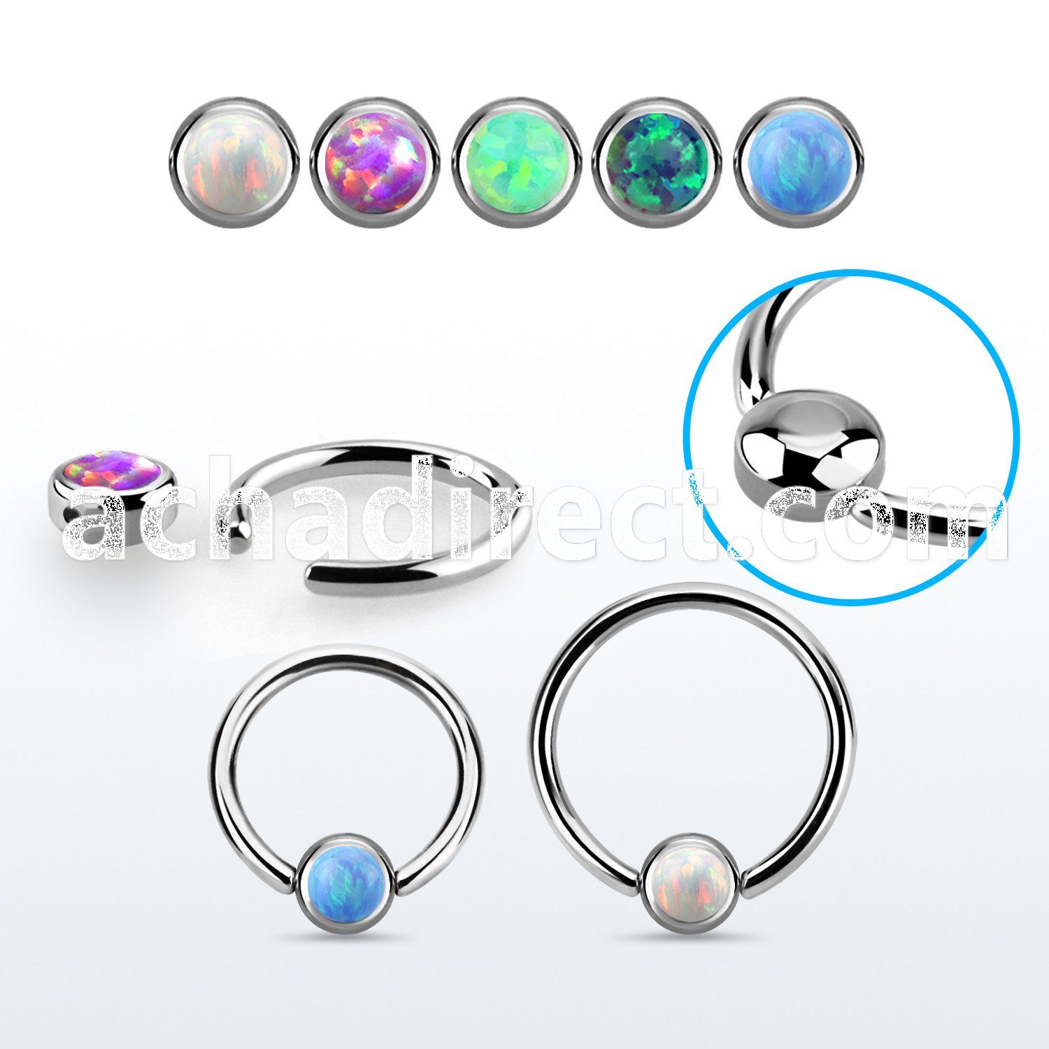 steel ball closure ring w 4mm rounded synthetic opal disk