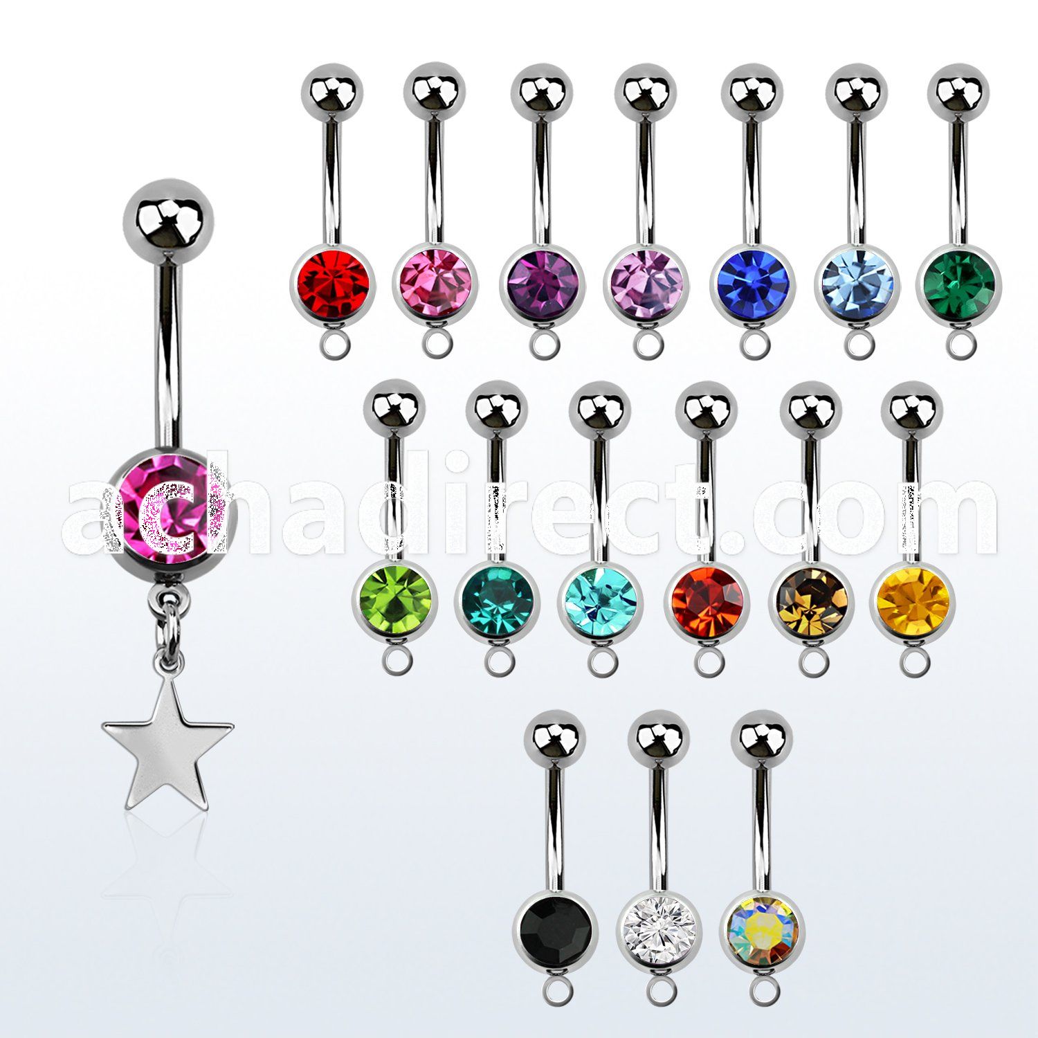 steel belly banana w 8mm jewel ball w dangling steel star