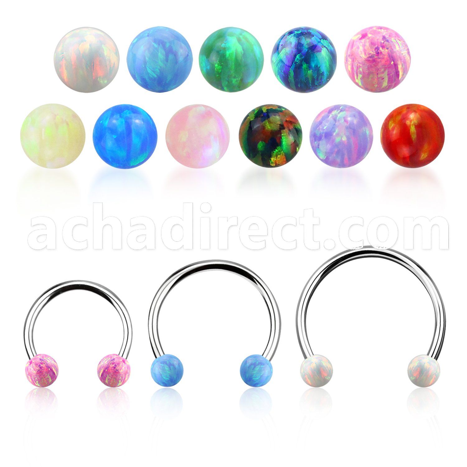 steel circular barbell 18g w two 3mm synthetic opal balls