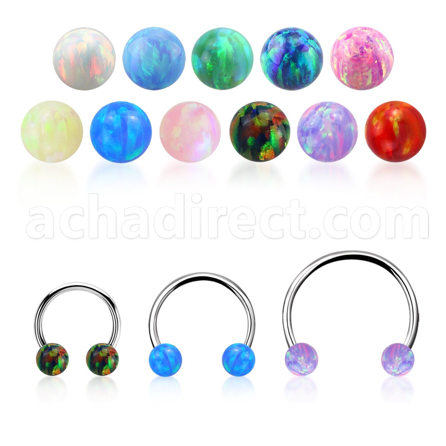 steel circular barbell 20g w two 3mm synthetic opal balls
