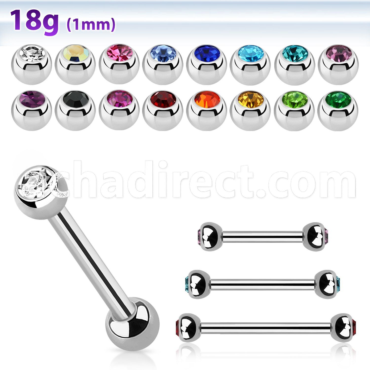steel eyebrow barbell 1mm w 2.5mm bezel set jewel balls