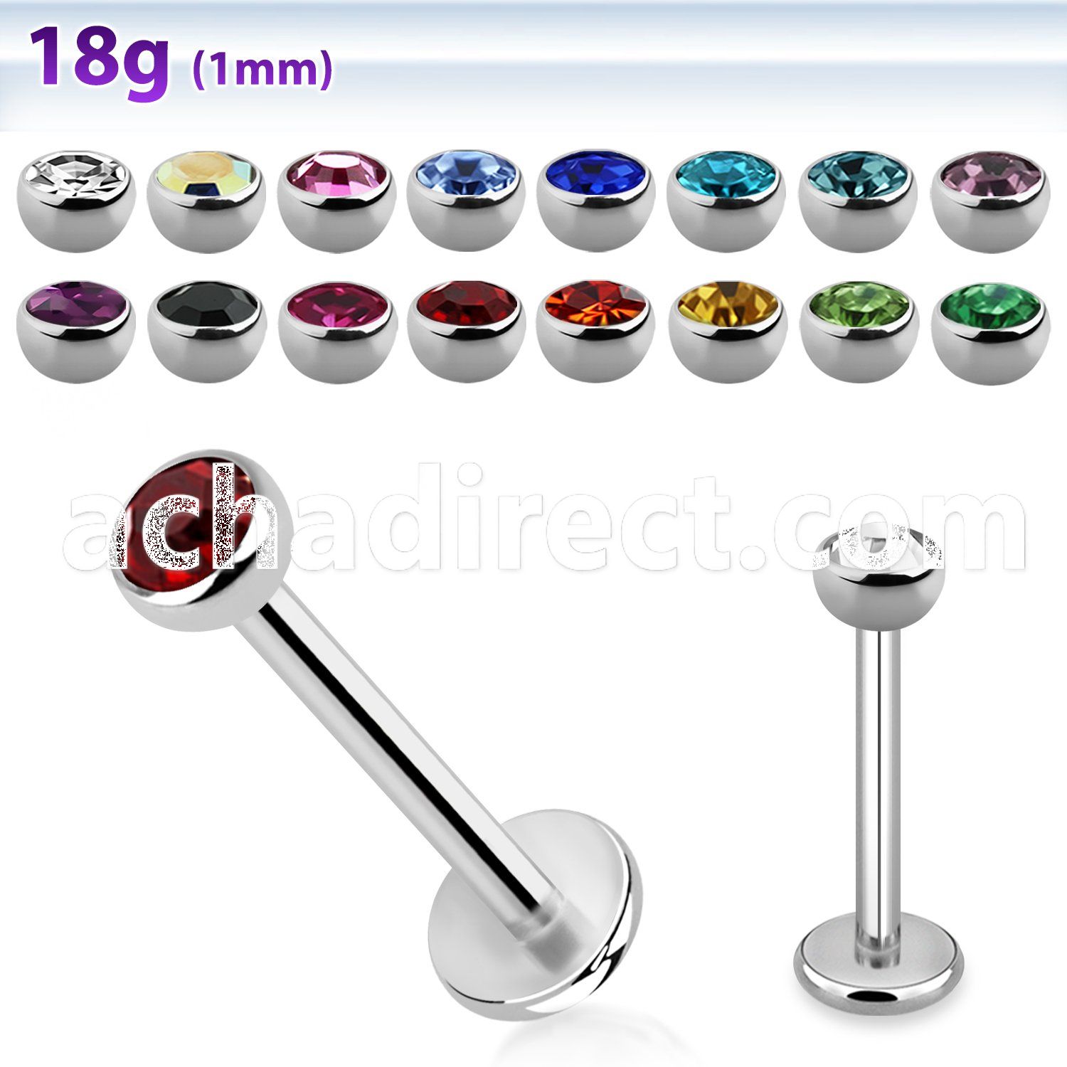 steel labret 1mm with 3mm bezel set half jewel ball