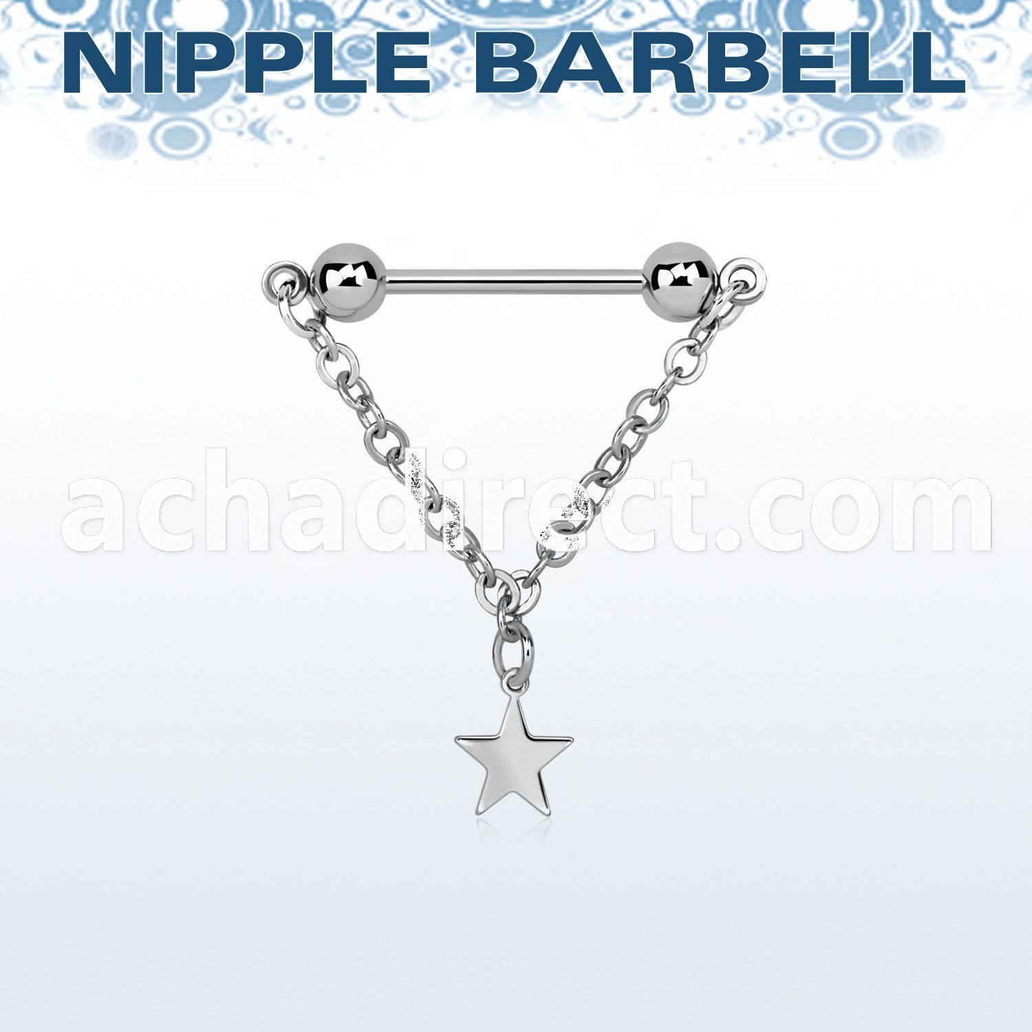 steel nipple barbell w chain w a dangling plain star