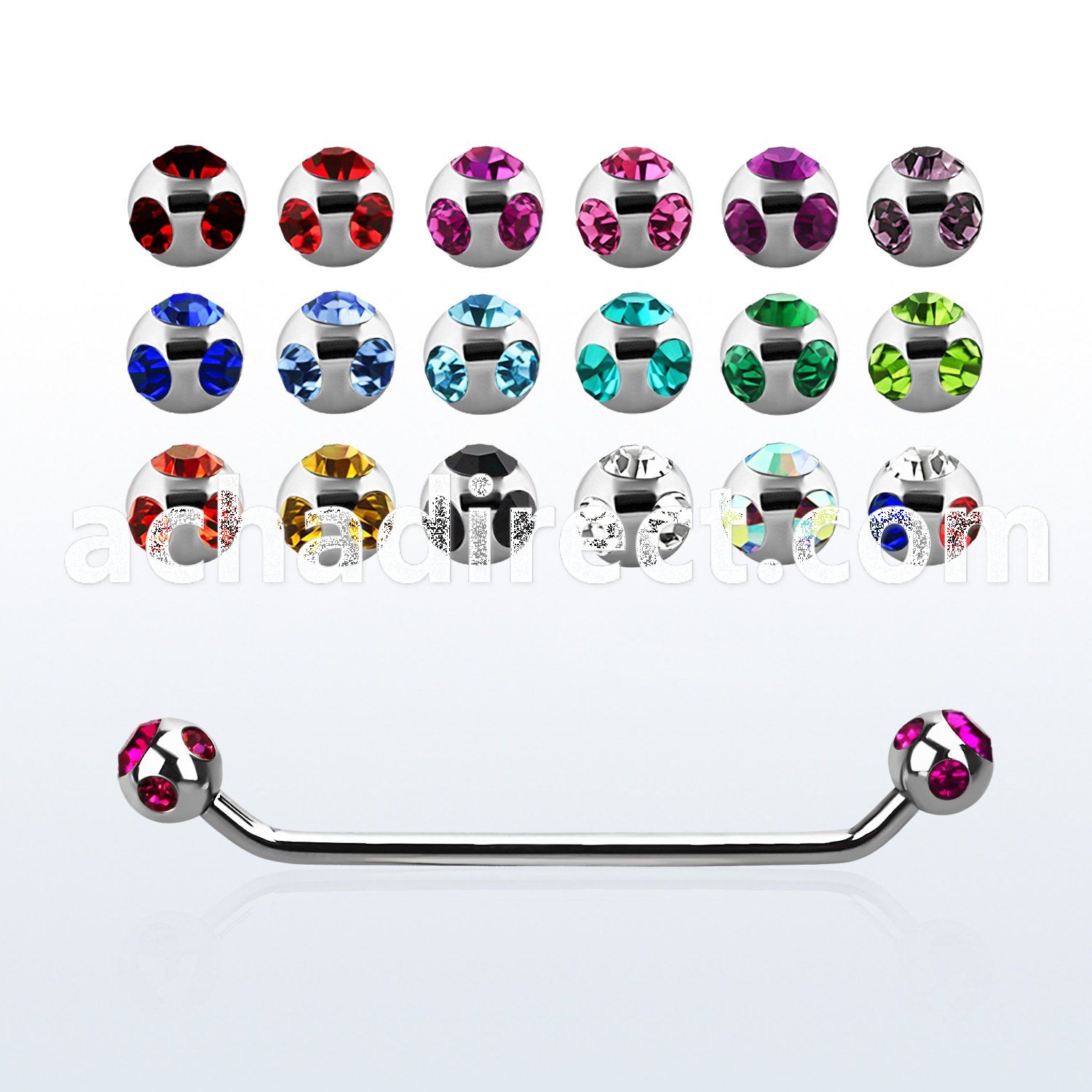 subca 45 316l steel surface barbell w multicrystal balls