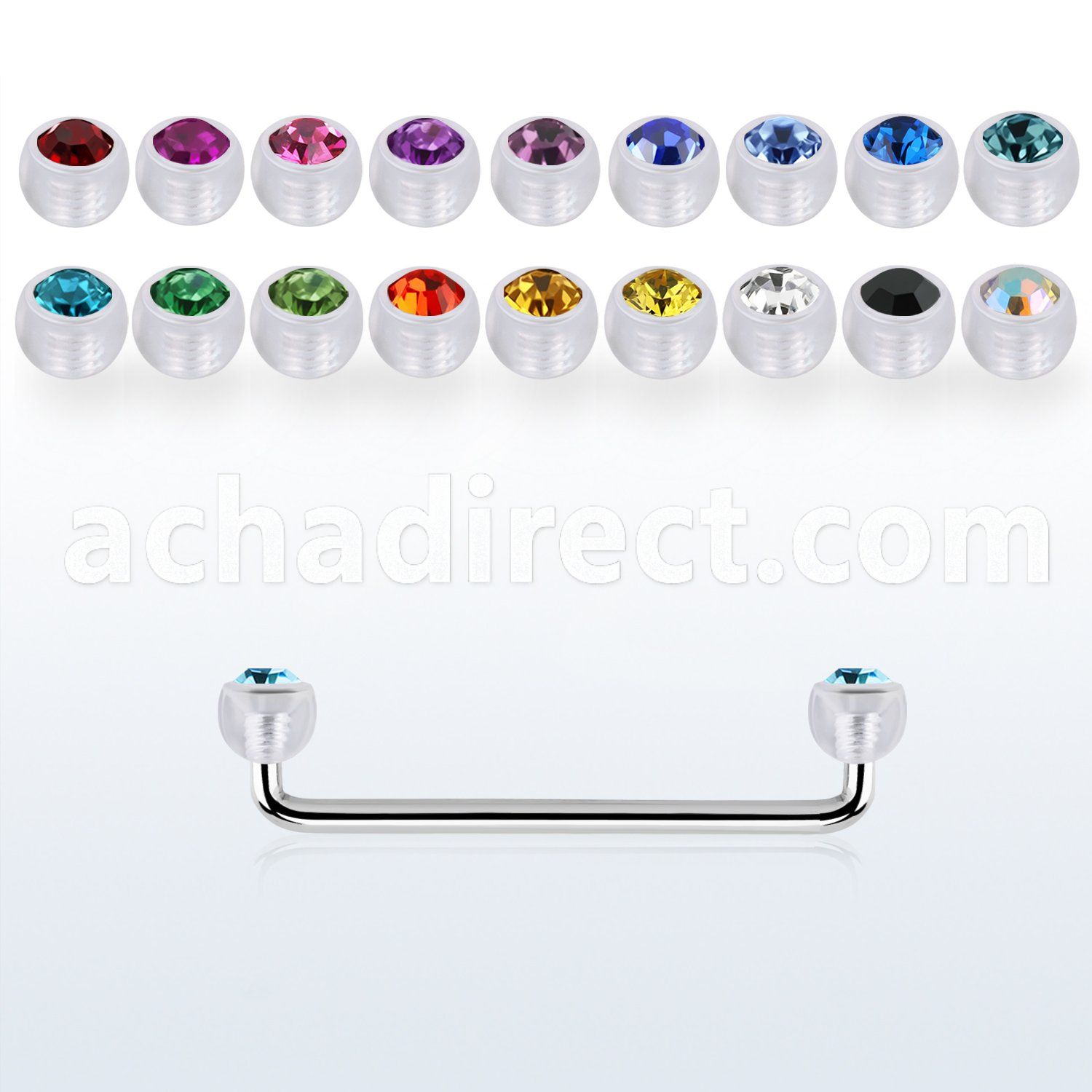 sudajb5 steel surface barbell w 90 angle acrylic crystal balls