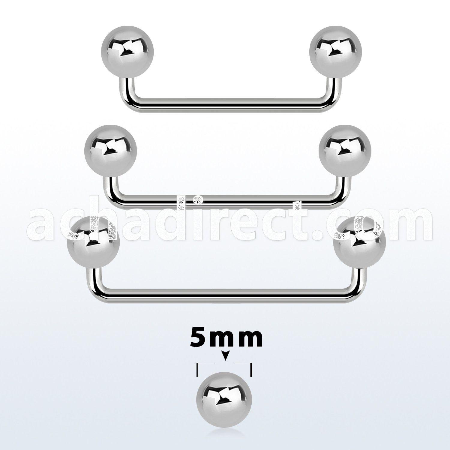 sudb5 316l steel 90 degree surface barbell w 5mm balls