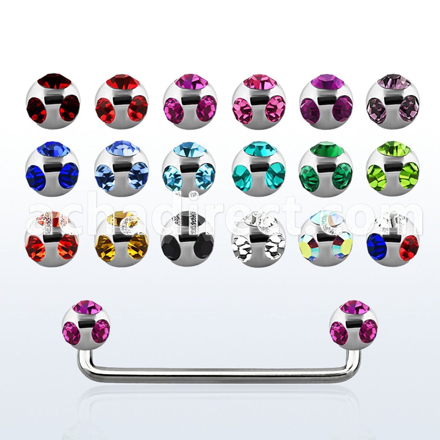 sudca 90 316l steel surface barbell w multi crystal balls
