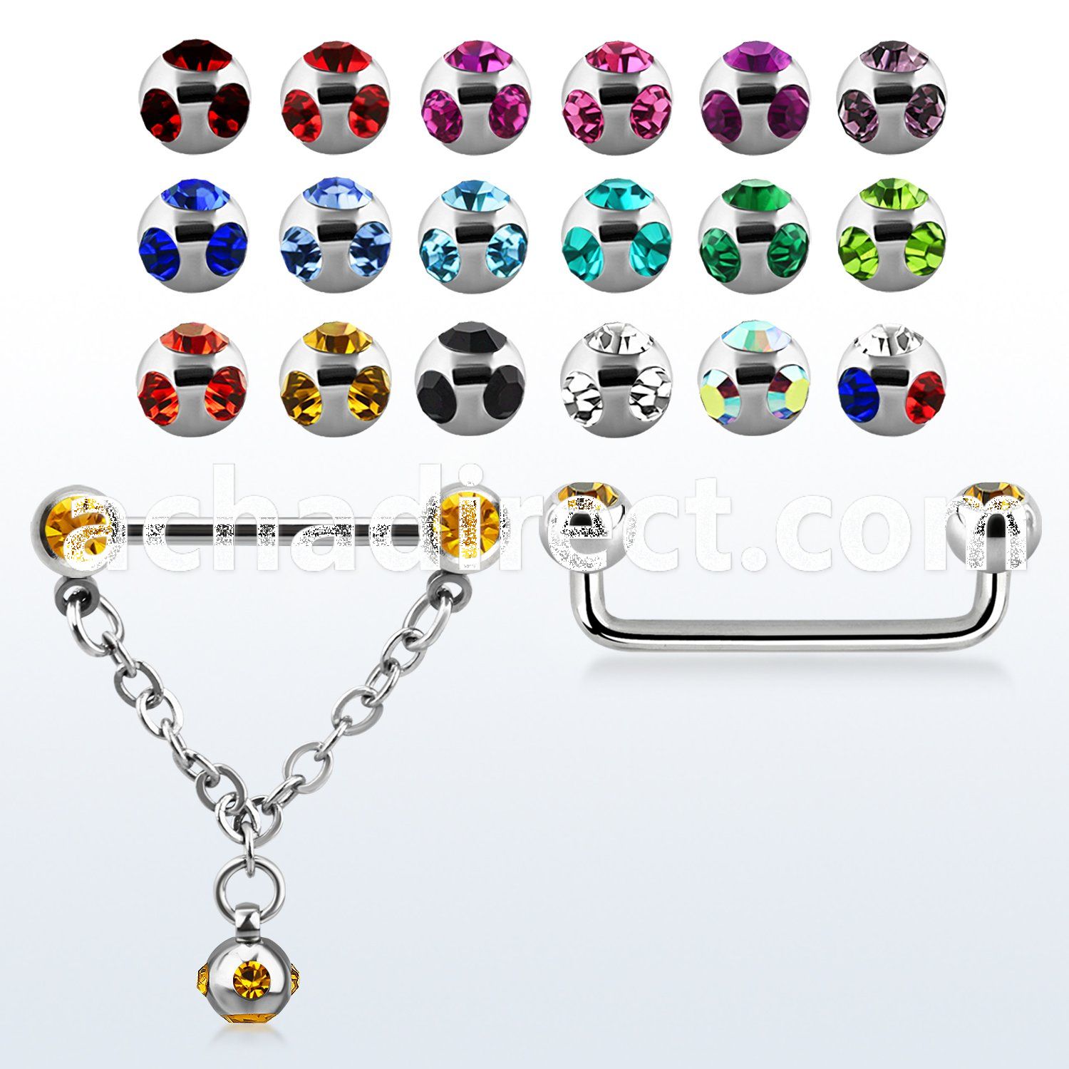 suddl2 90 316l steel surface barbell with multi jewel ball