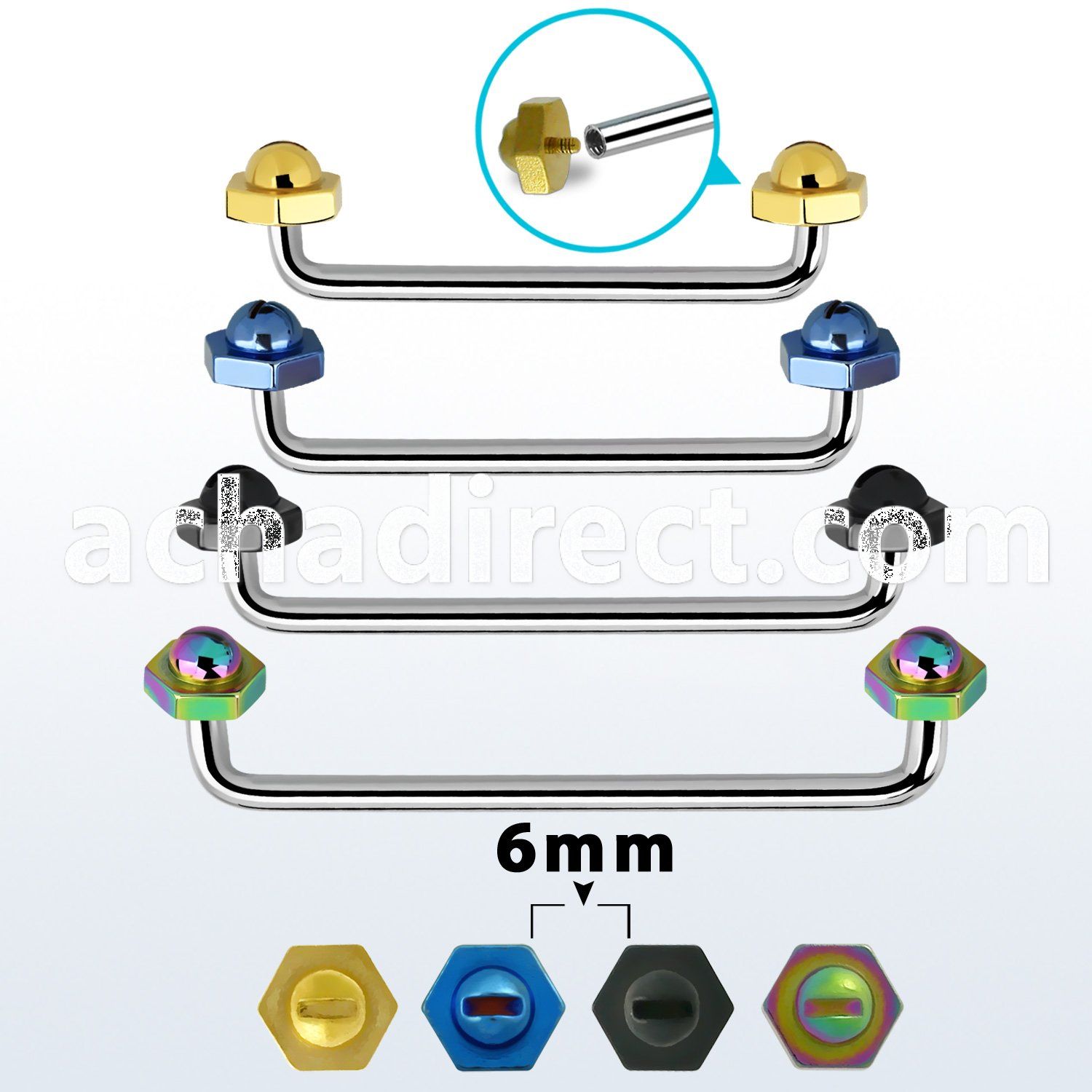 sudita6 internal steel surface barbell w 2 pvd screw nut tops
