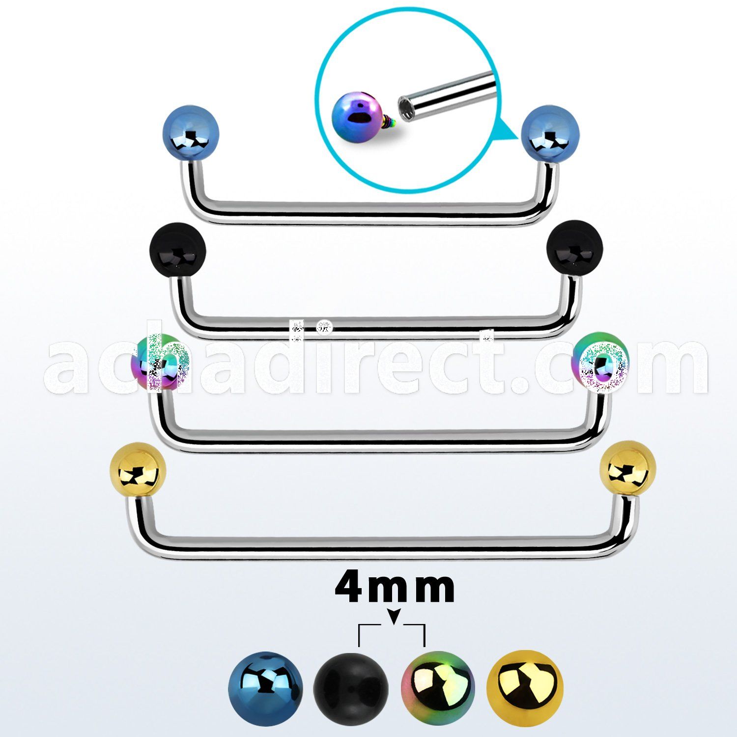 suditb4 internal steel surface barbell w 2 4 mm pvd plated balls