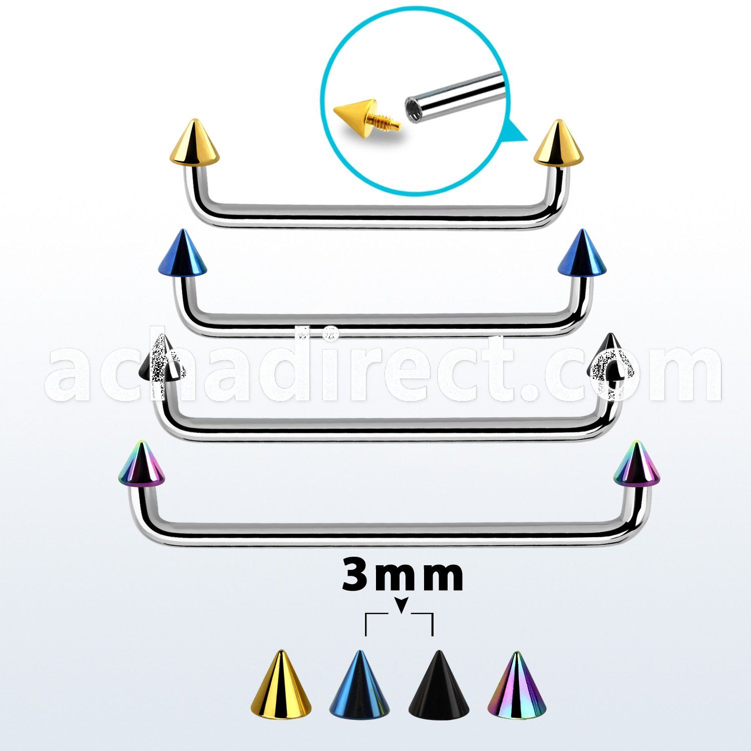 suditcn3 internal steel surface barbell w 2 3 mm pvd plated cones