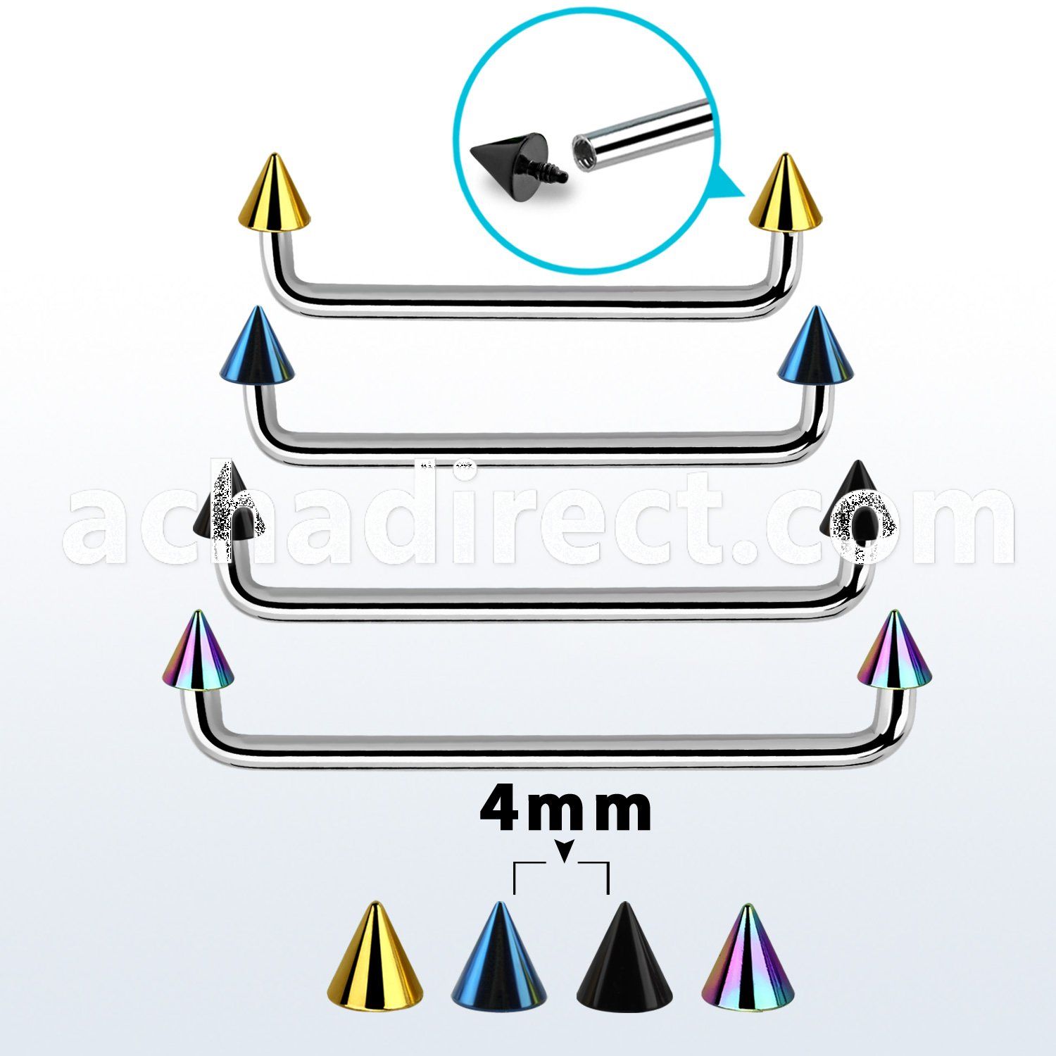 suditcn4 internal steel surface barbell w 2 4 mm pvd plated cones