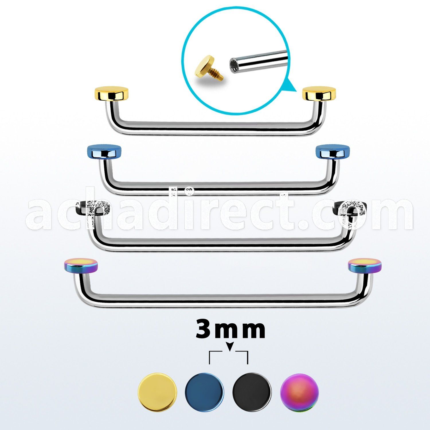 sudite3 internal steel surface barbell w 2 3mm pvd plated disks