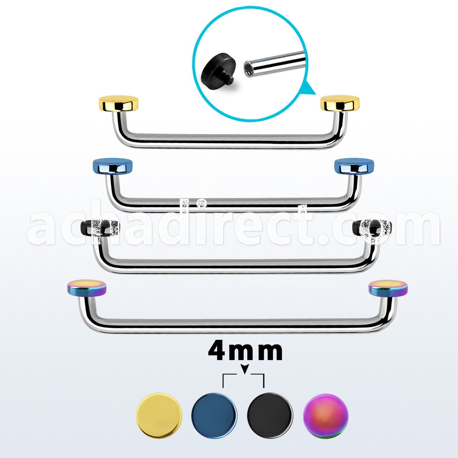sudite4 internal steel surface barbell w 2 4mm pvd plated disks