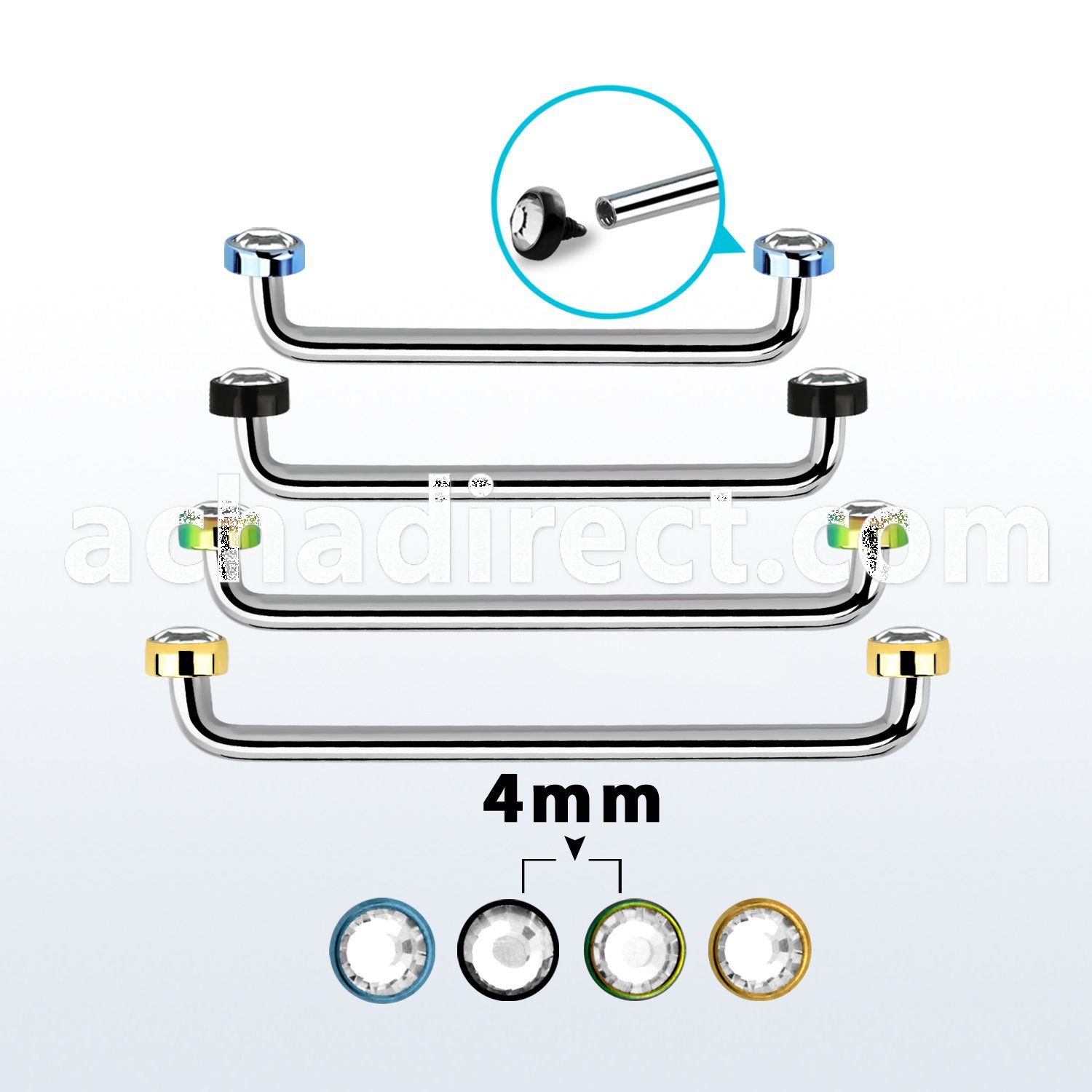 suditjf4 internal steel surface barbell w 2 4mm crystal tops