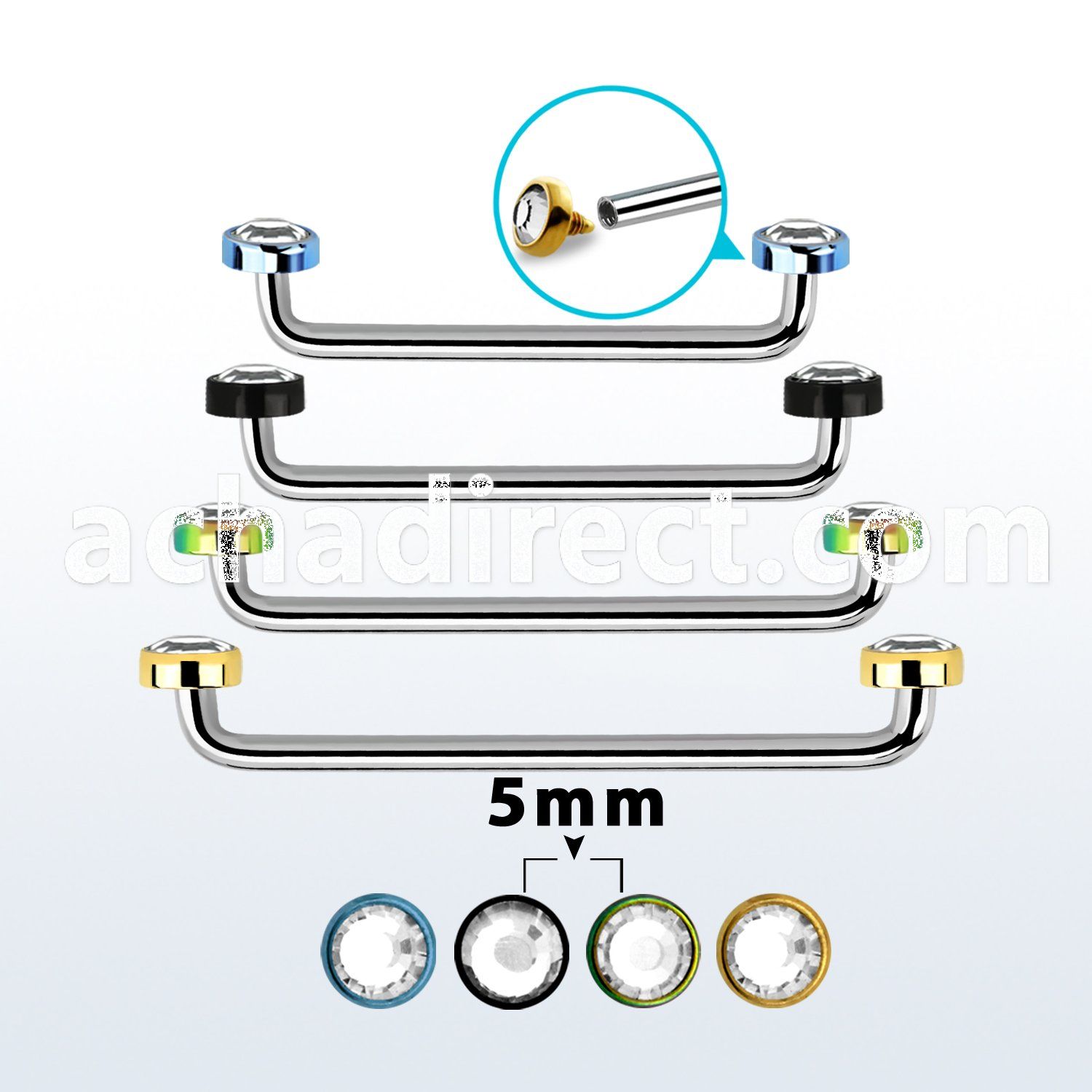 suditjf5 internal steel surface barbell w 2 5mm crystal tops