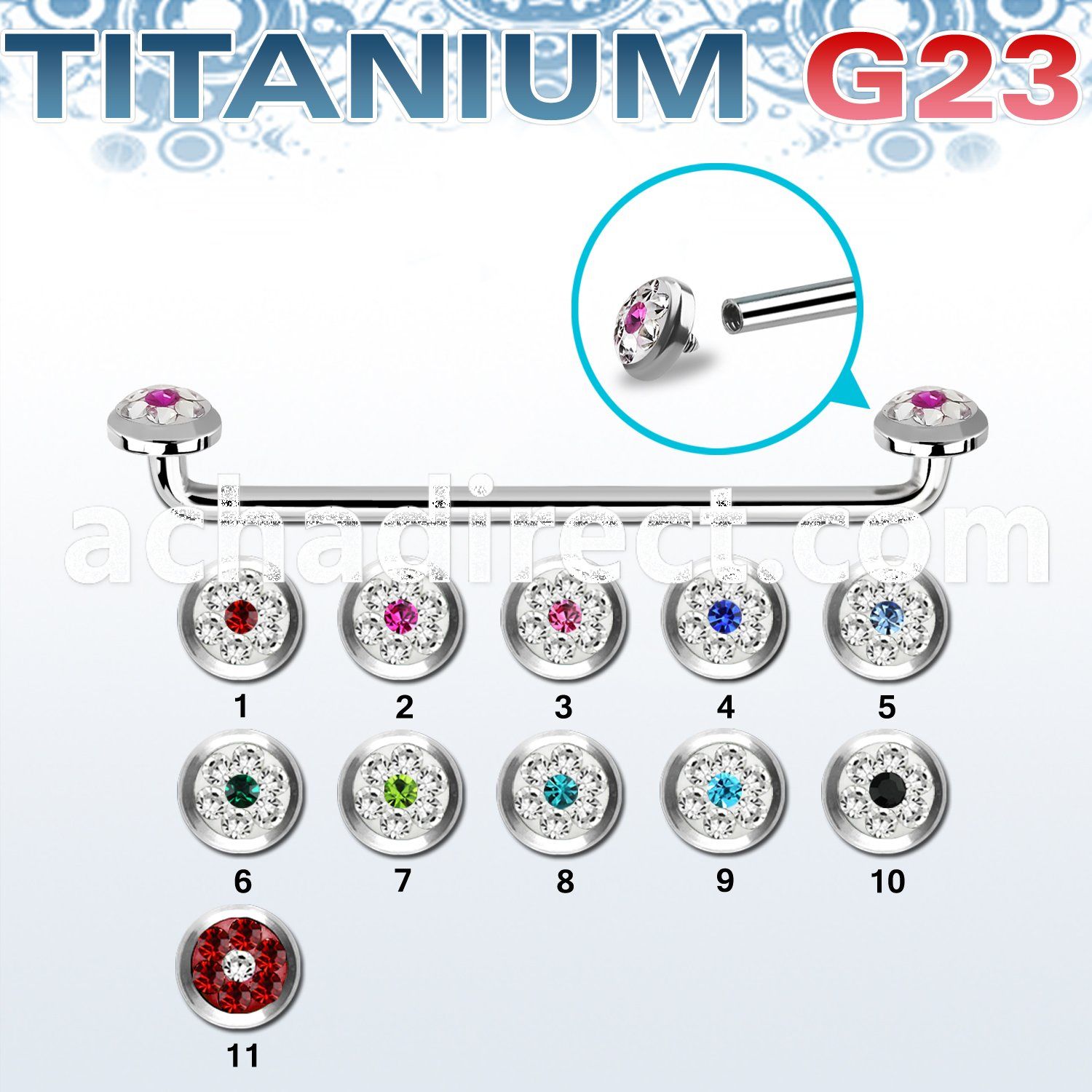 sudtaf5b internal steel surface barbell w 2 multi crystals tops