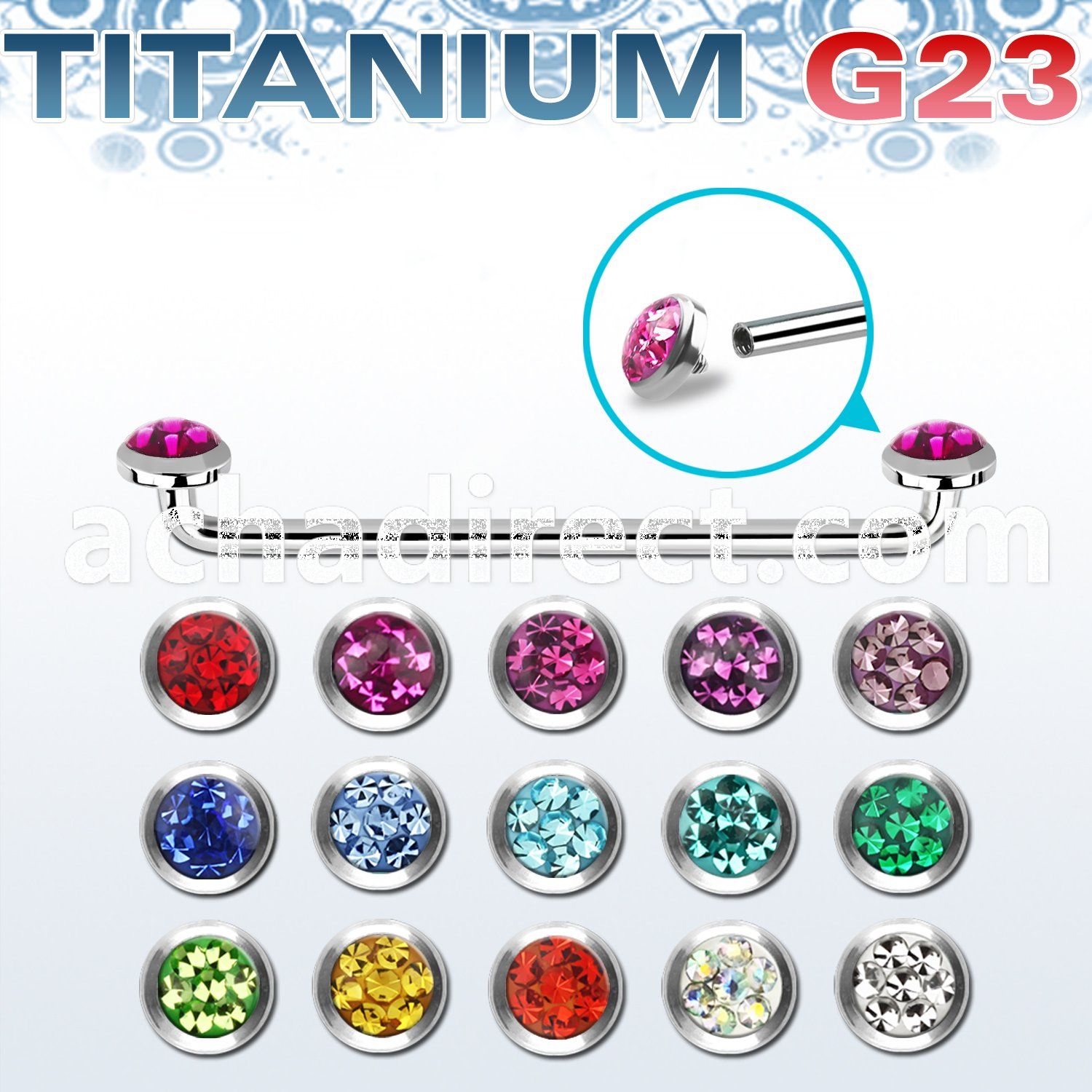 sudtaf5c internal steel surface barbell w 2 multi crystals tops