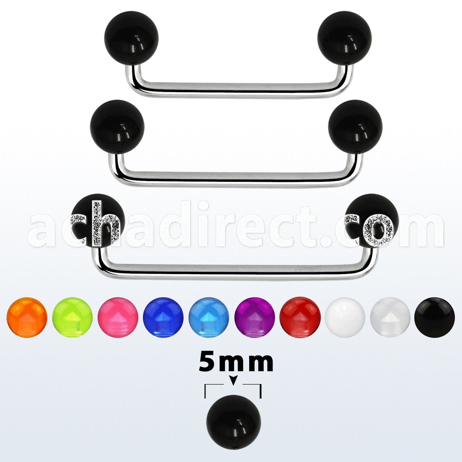 sudvb5 90 316l steel surface barbell w 5mm acrylic uv balls