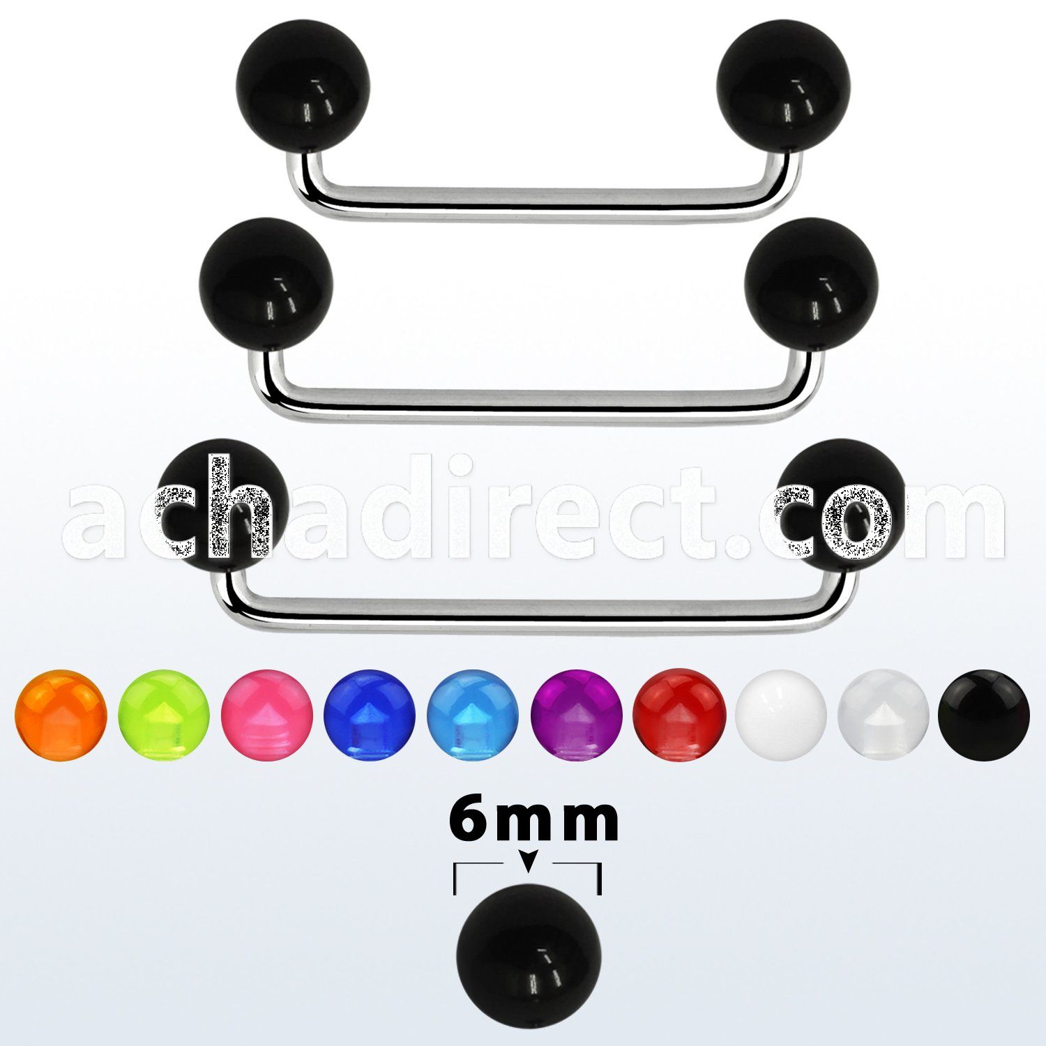 sudvb6 90 316l steel surface barbell w 6mm acrylic uv balls