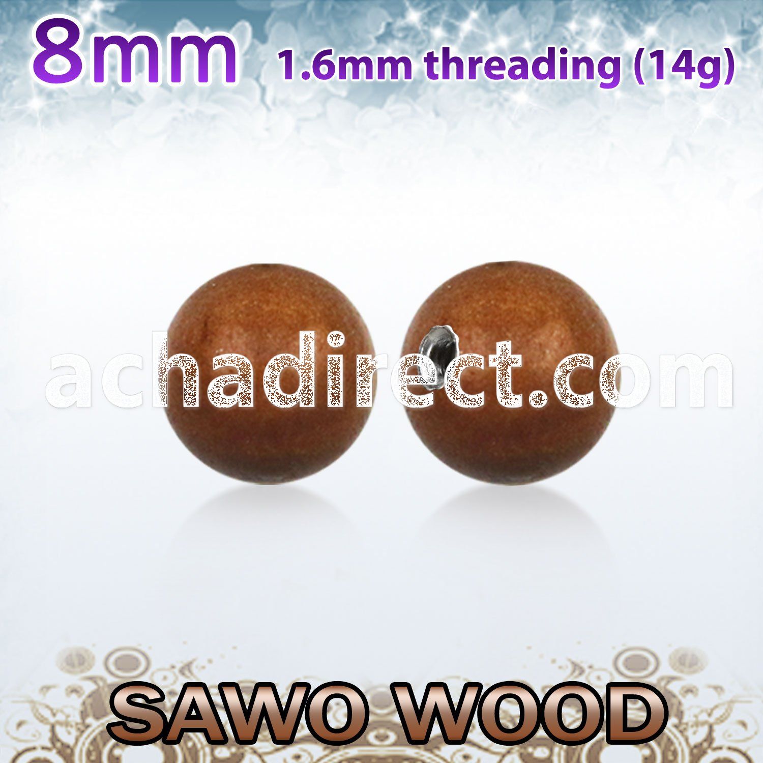 swball8 8mm sawo wood ball with a 316l steel 1.6mm threading