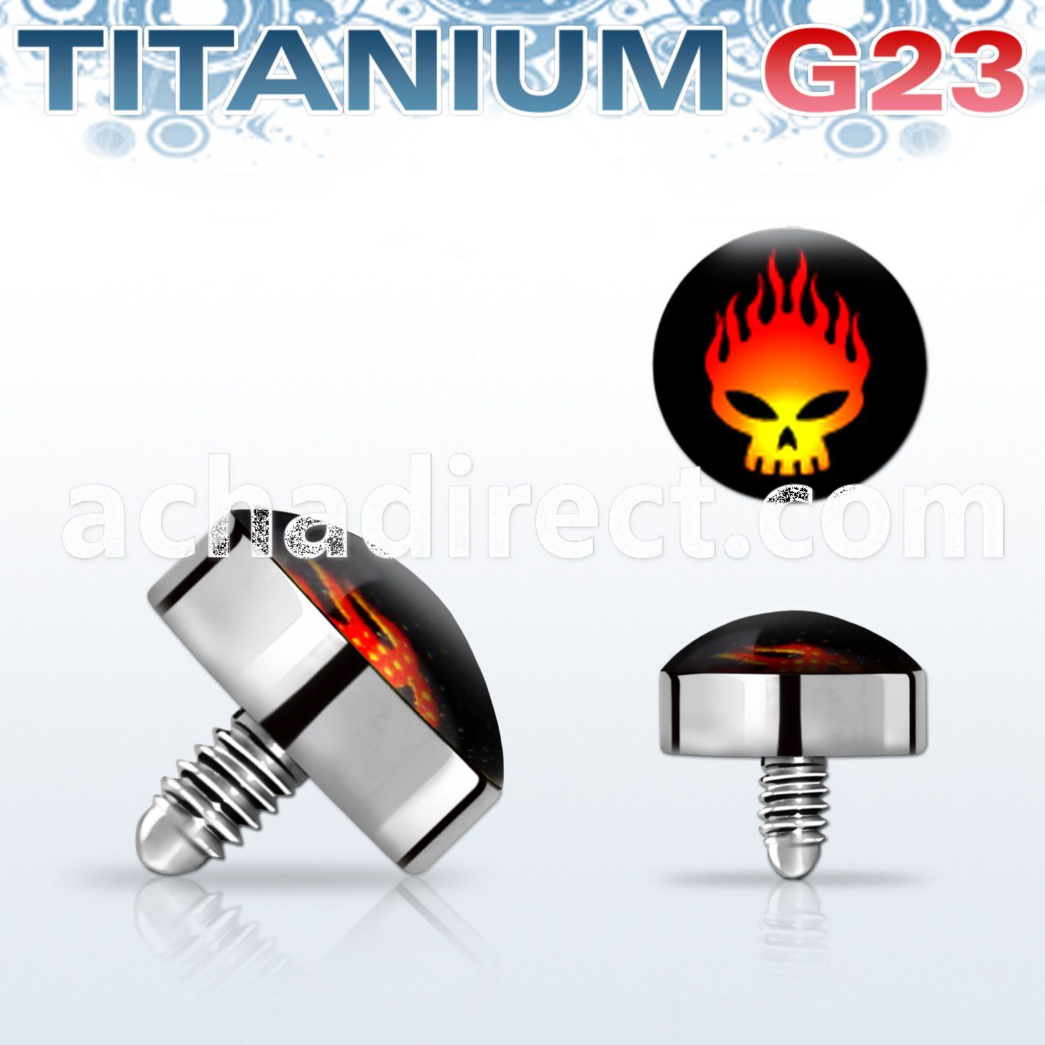 talg11 titanium g23 dermal top w flaming skull for base plate