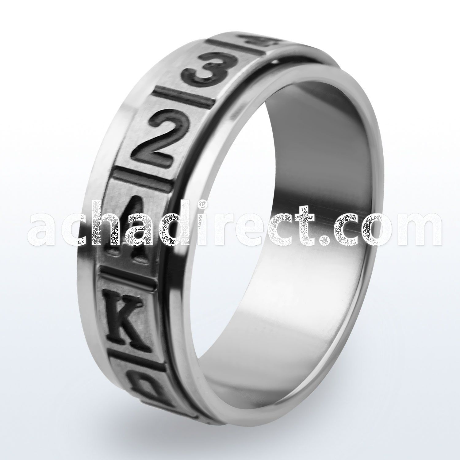 tir11 titanium g23 spinner ring with numbers and letters