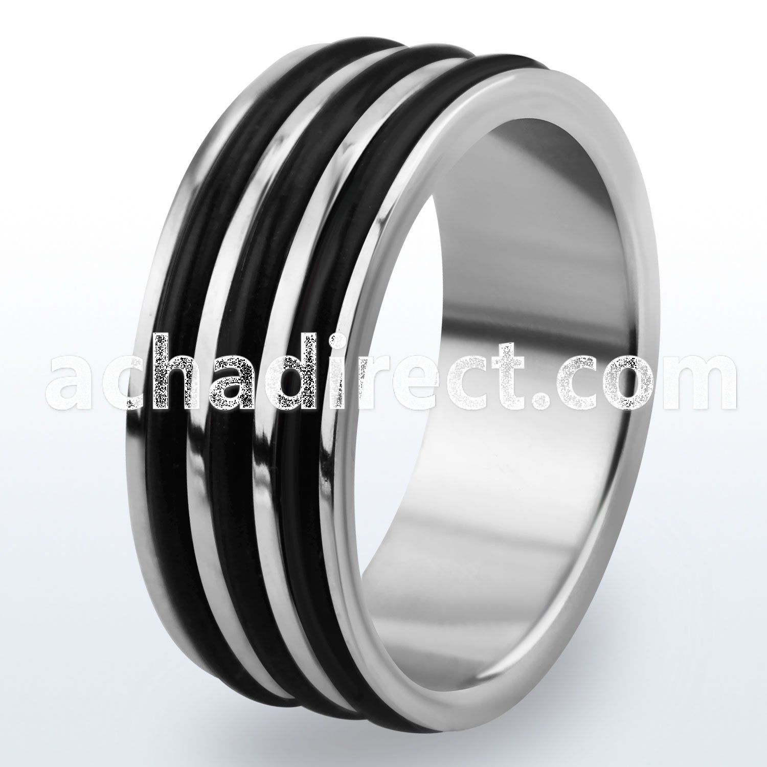 tir6 high polished titanium g23 ring w 3 black rubber bands