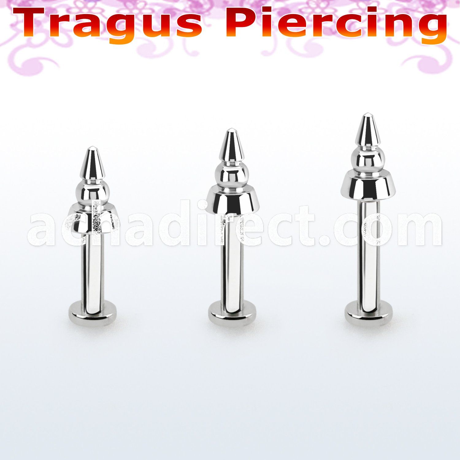 tlbcn4a 316l steel tragus labret 16g w a 4mm ridged drill cone 