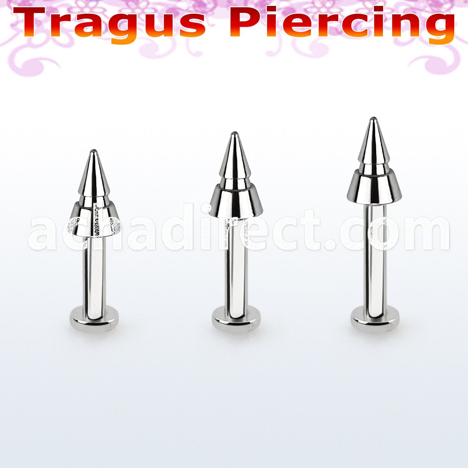 tlbcn4e 316l steel tragus labret 16g w 4mm grooved cone 
