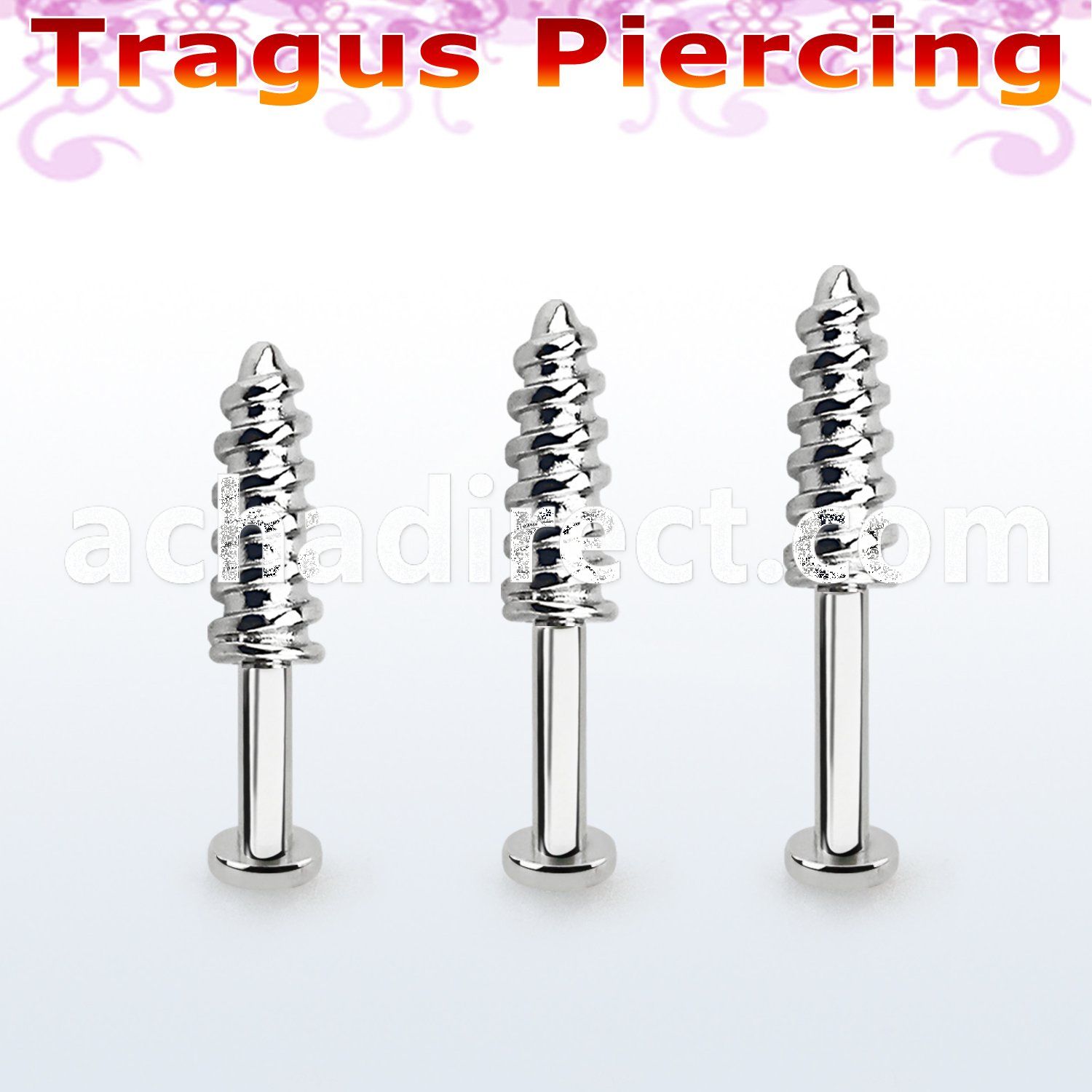 tlbescw 316l steel tragus labret 16g w a screw threading tip