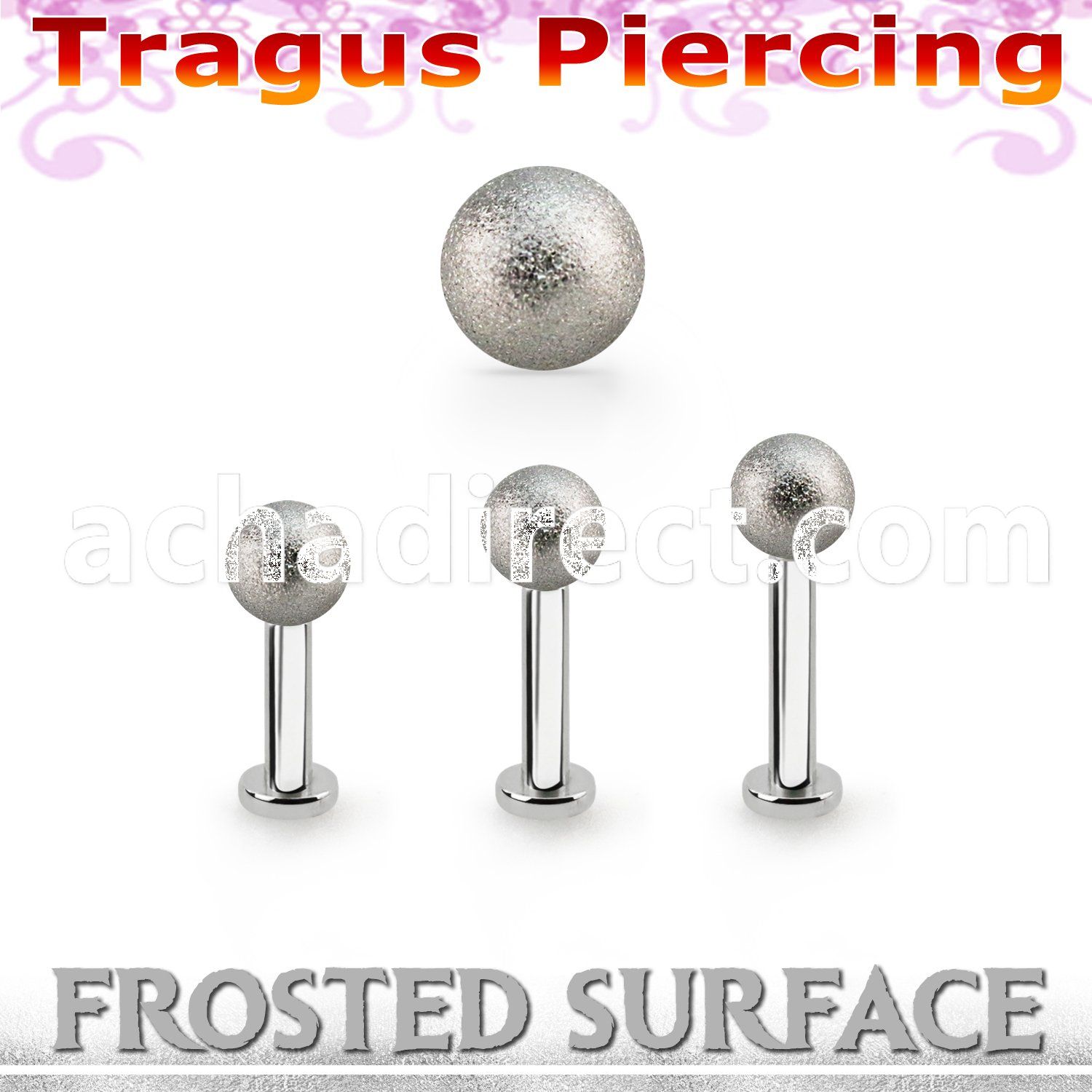 tlbfo4s 316l steel tragus labret 16g w a 4mm frosted steel ball 