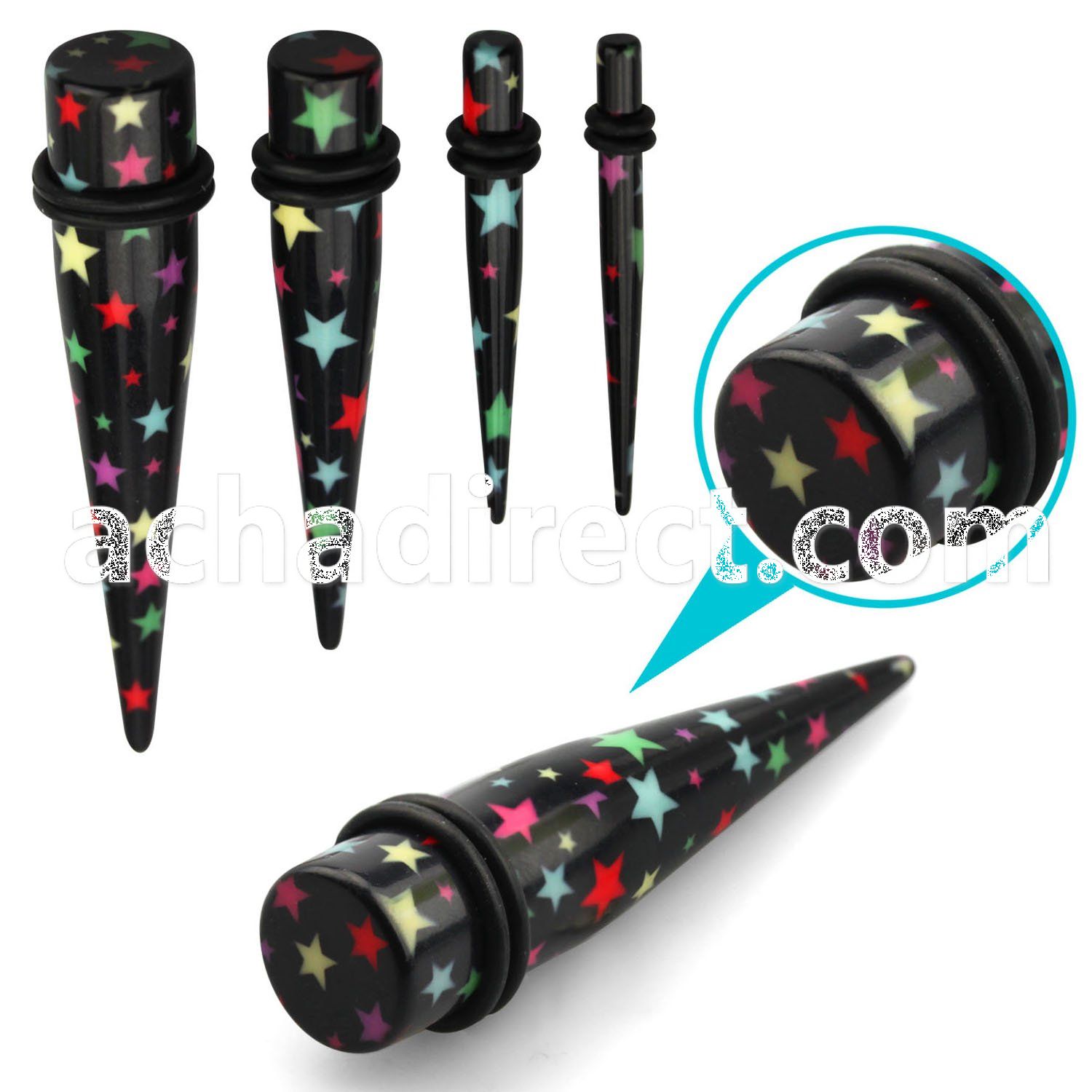 tpaar black acrylic taper w printed stars pattern w o rings