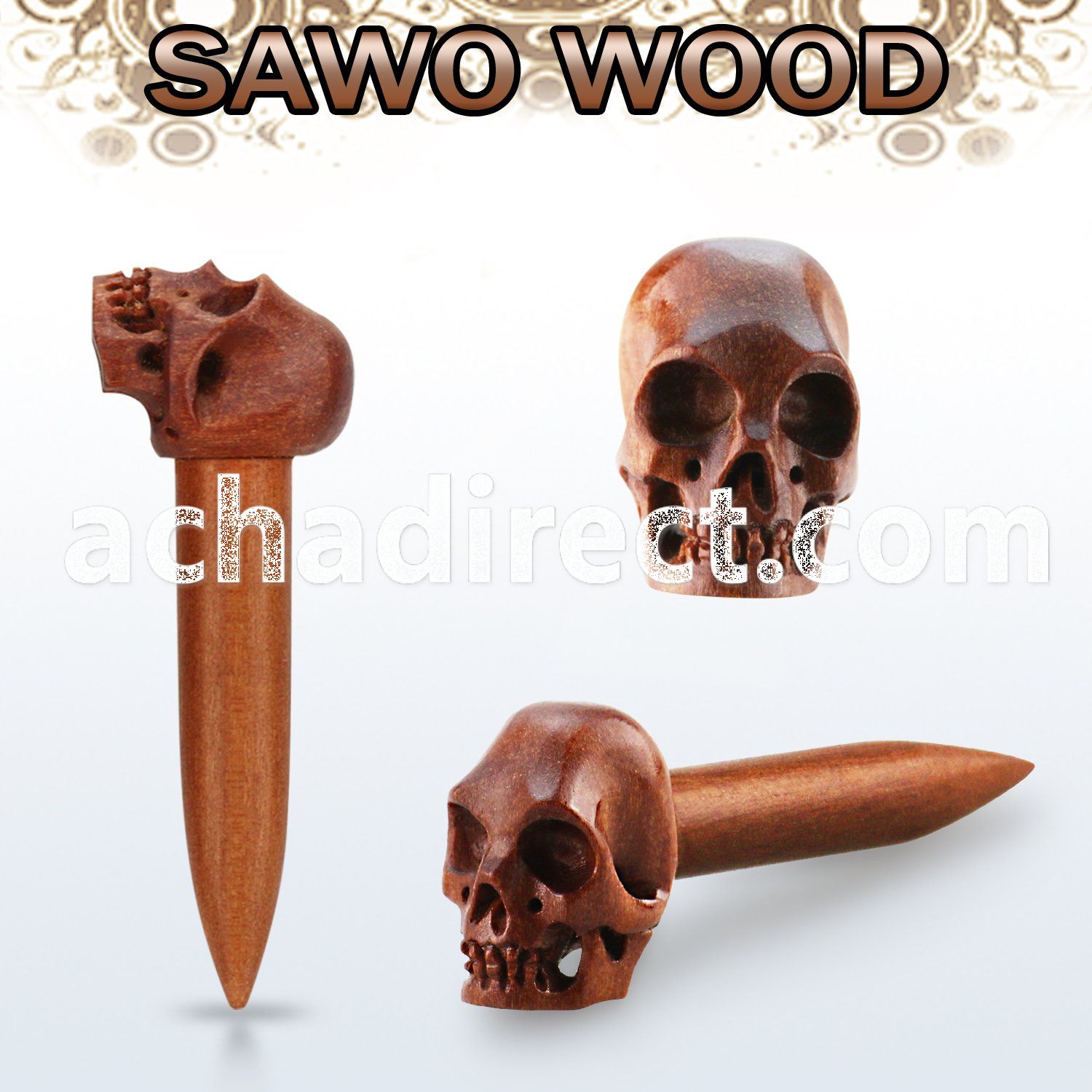 tpsask sawo wood taper with a hand carved skull shaped top