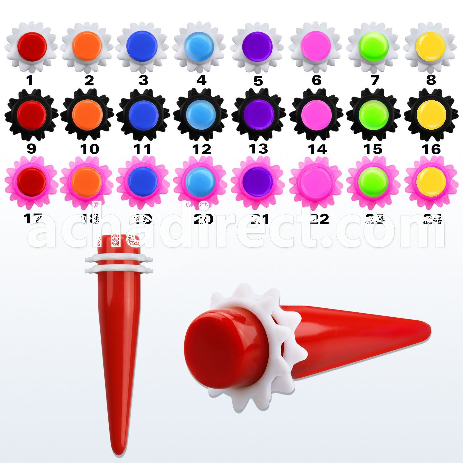 tpsvr solid colored acrylic taper with fancy rubber o rings