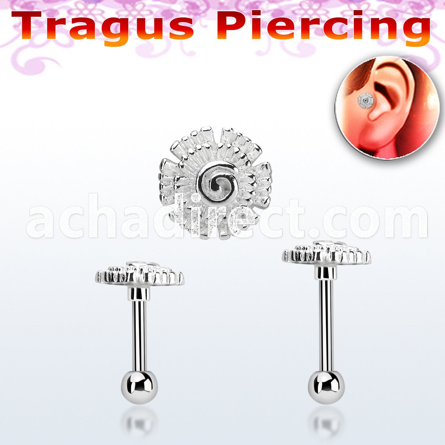 trg39 steel tragus piercing w flower top 3mm steel ball