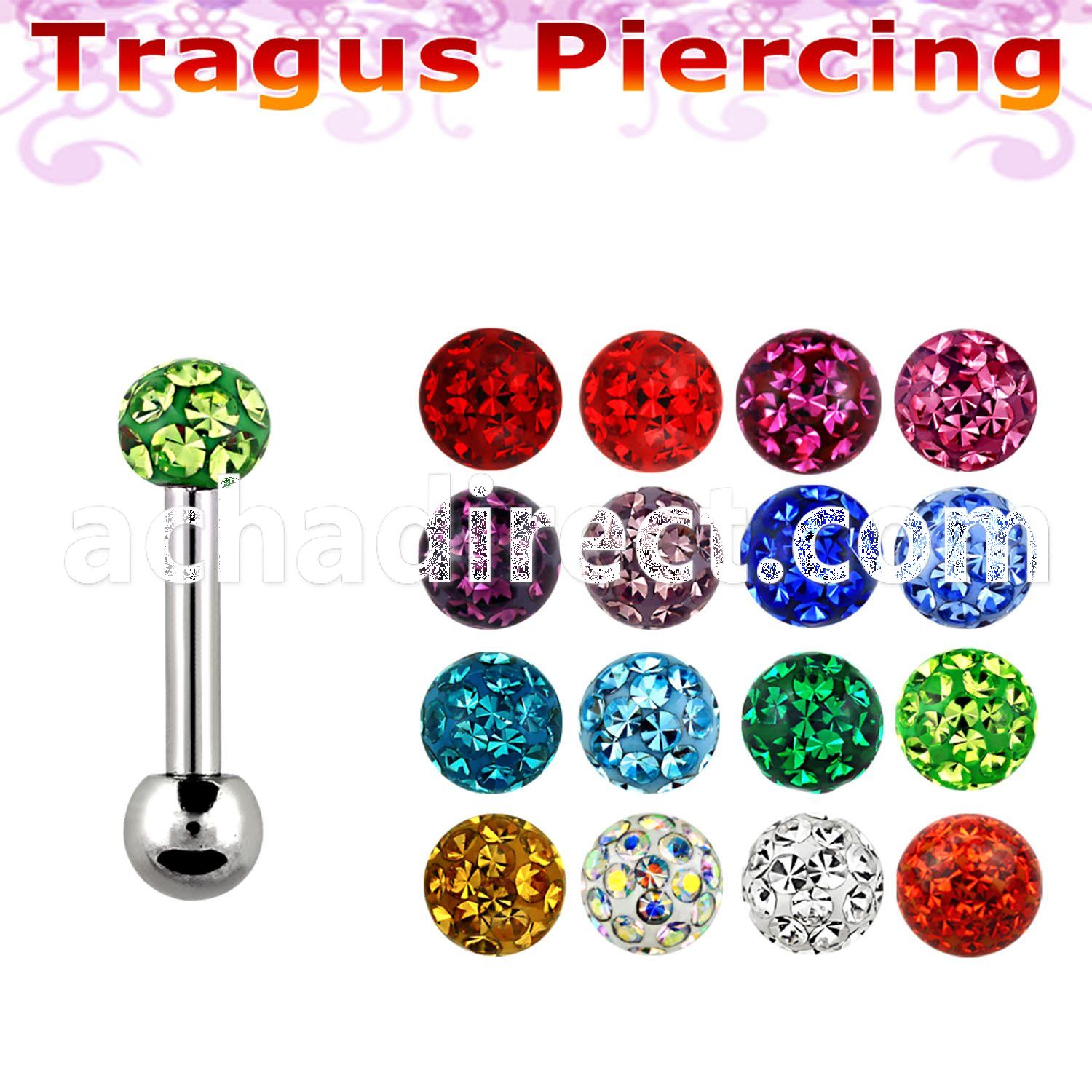 trg7 316l steel tragus piercing w multi crystal ball ball