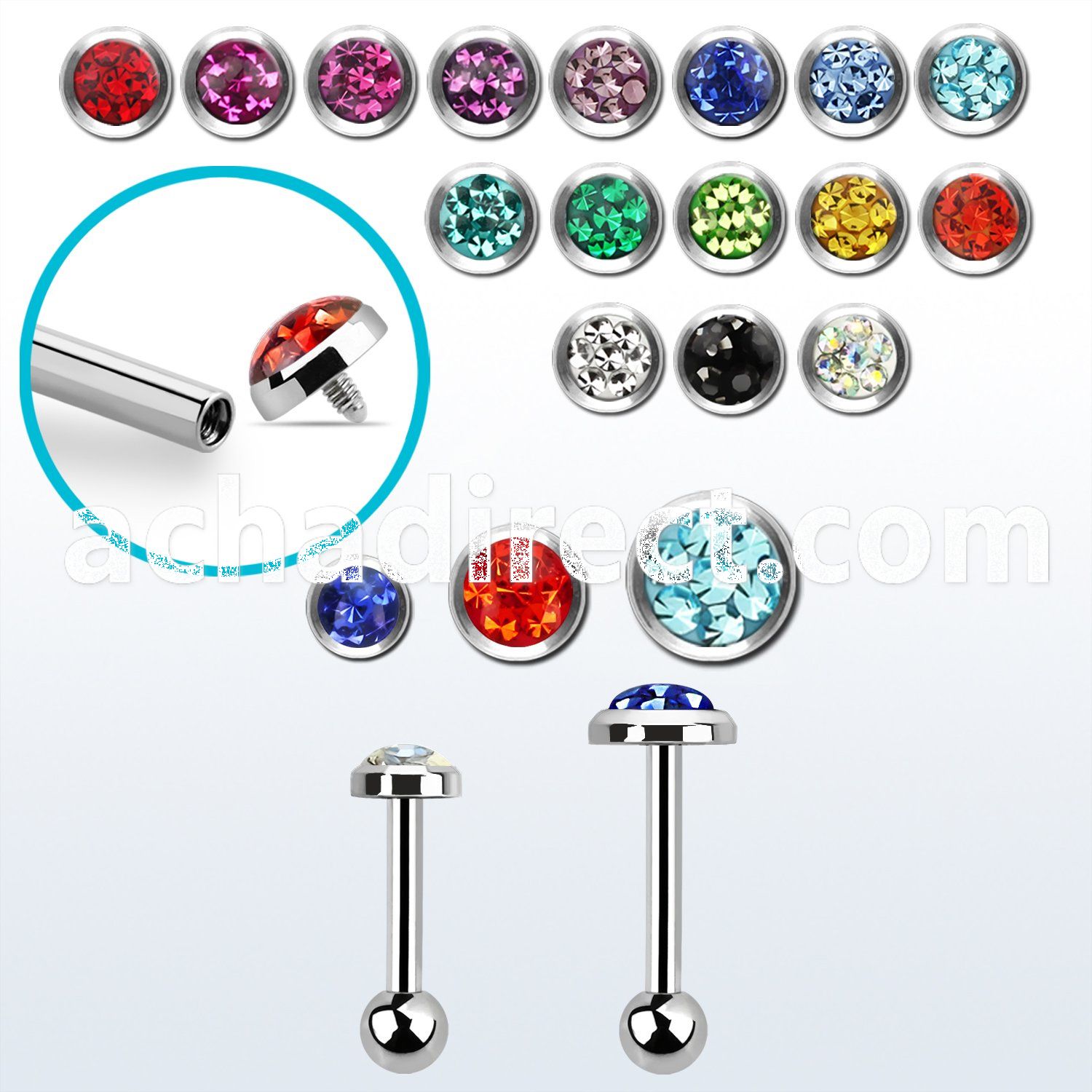 trgfrc steel tragus barbell w flat top part w multi crystals