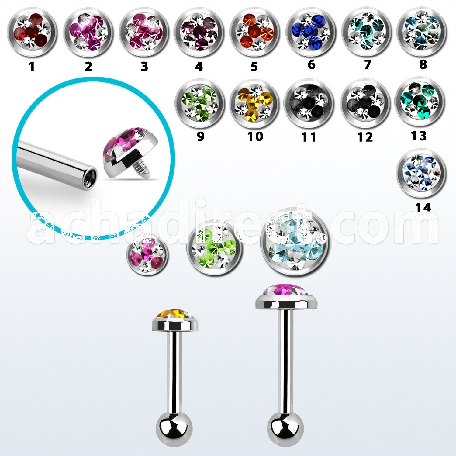 trgfrd steel tragus barbell w multi crystal tri star top
