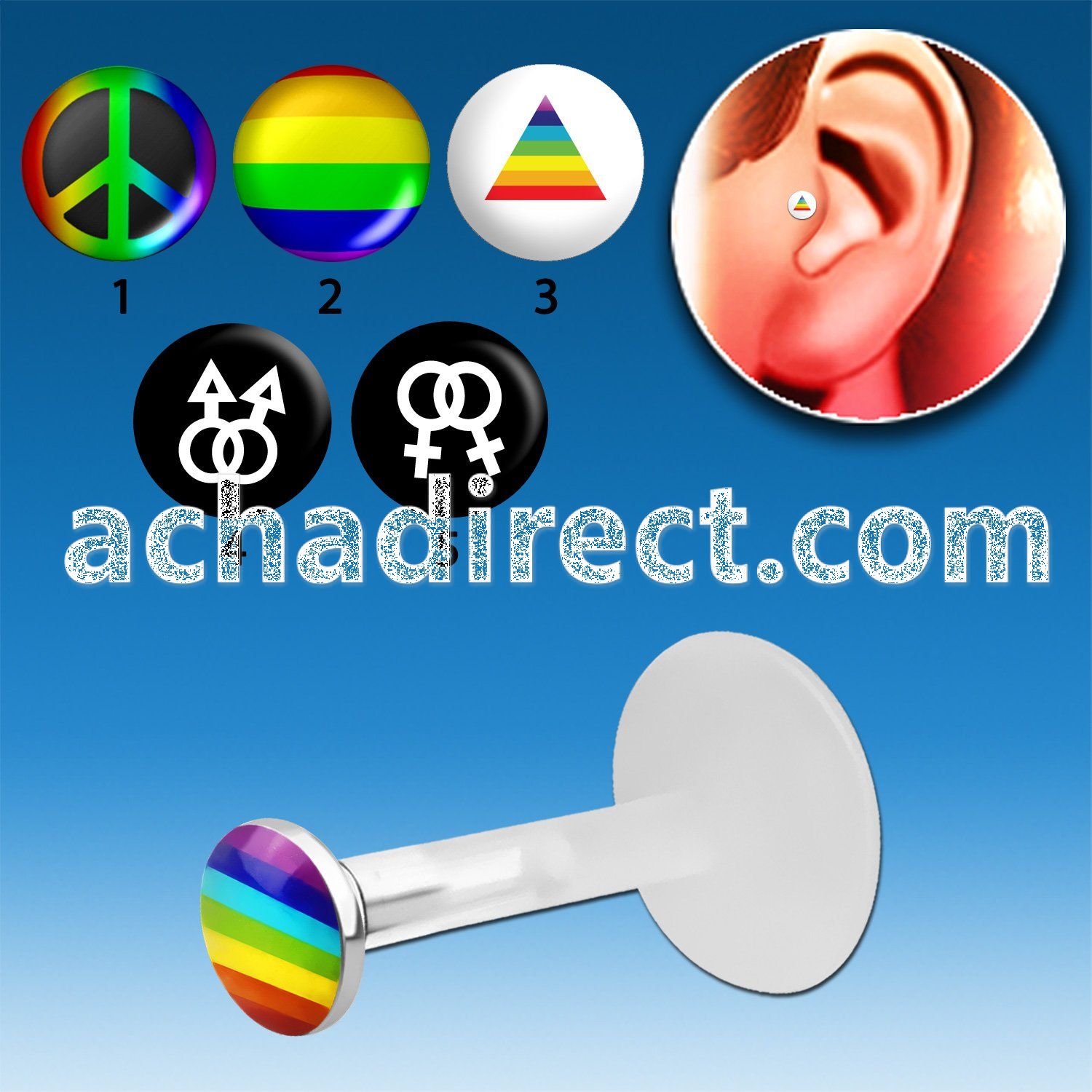 trgl2 bioflex tragus piercing w push in gay pride silver top