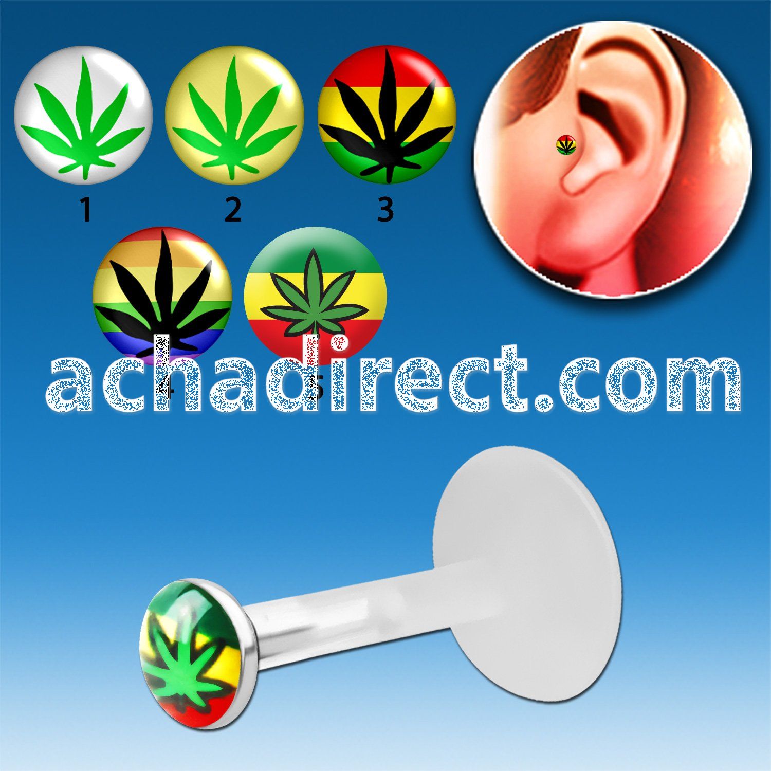 trgl5 bioflex tragus piercing w push in marijuana silver top