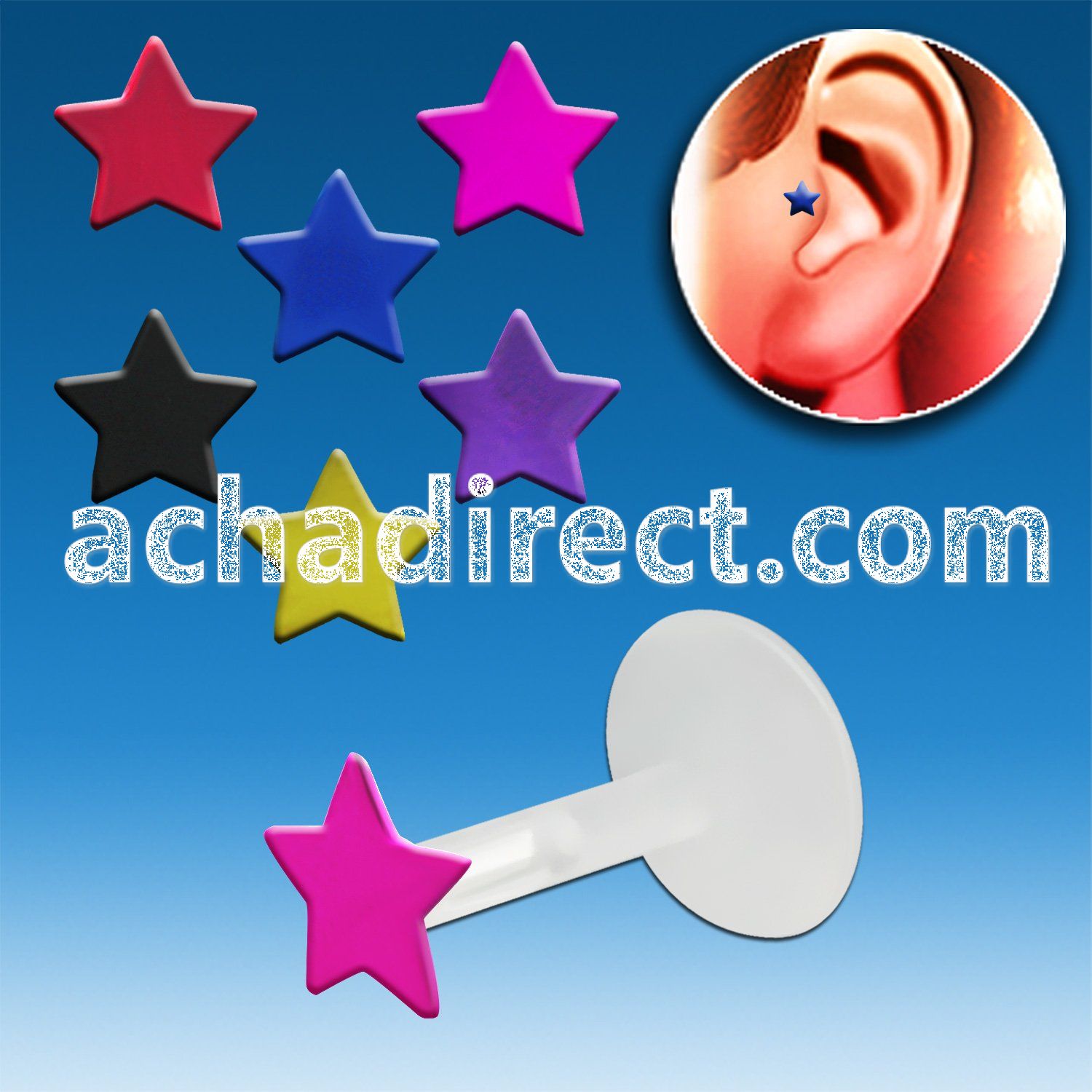 trgs15 bioflex tragus piercing w silver color plated star top