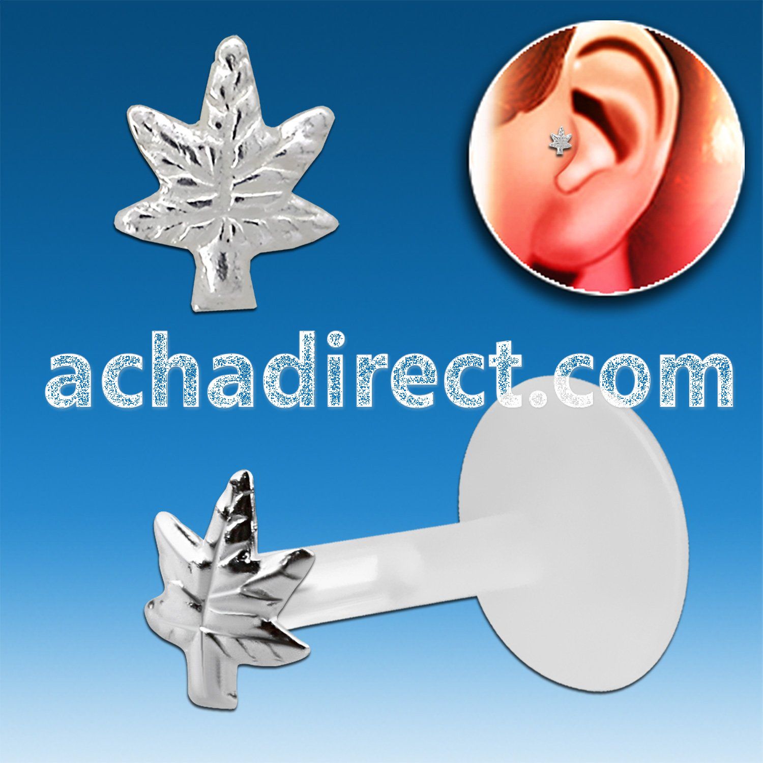trgs1 bioflex tragus piercing w silver marijuana leaf top