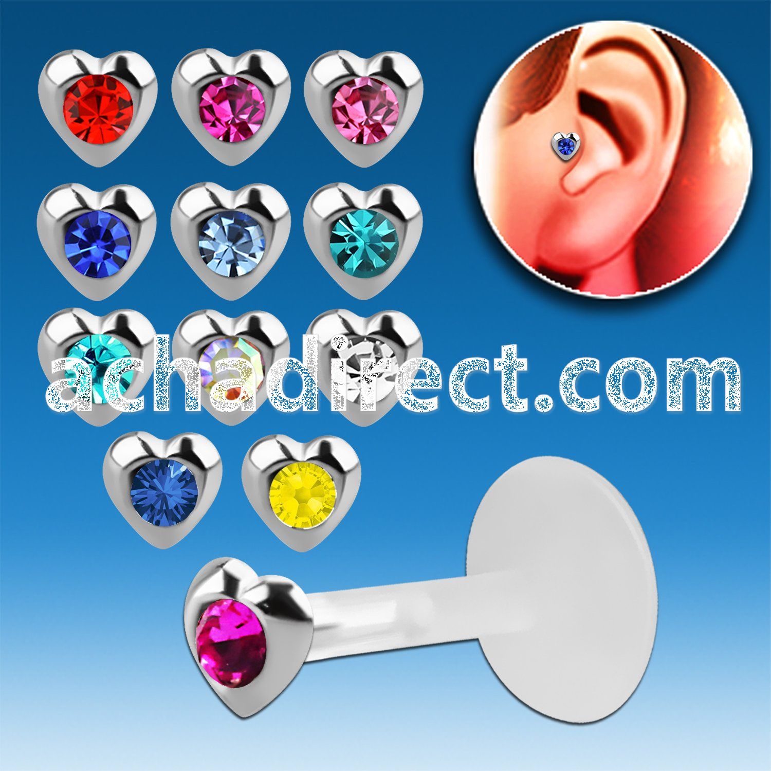 trgs6 bioflex tragus piercing w silver heart top w crystal
