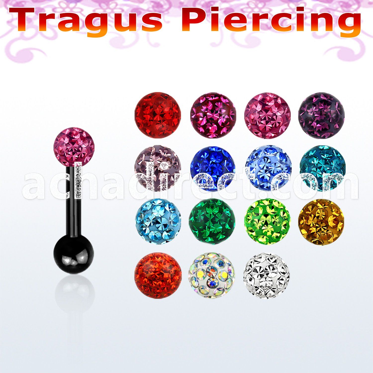trgt7 anodized 316l steel tragus piercing w multicrystal ball