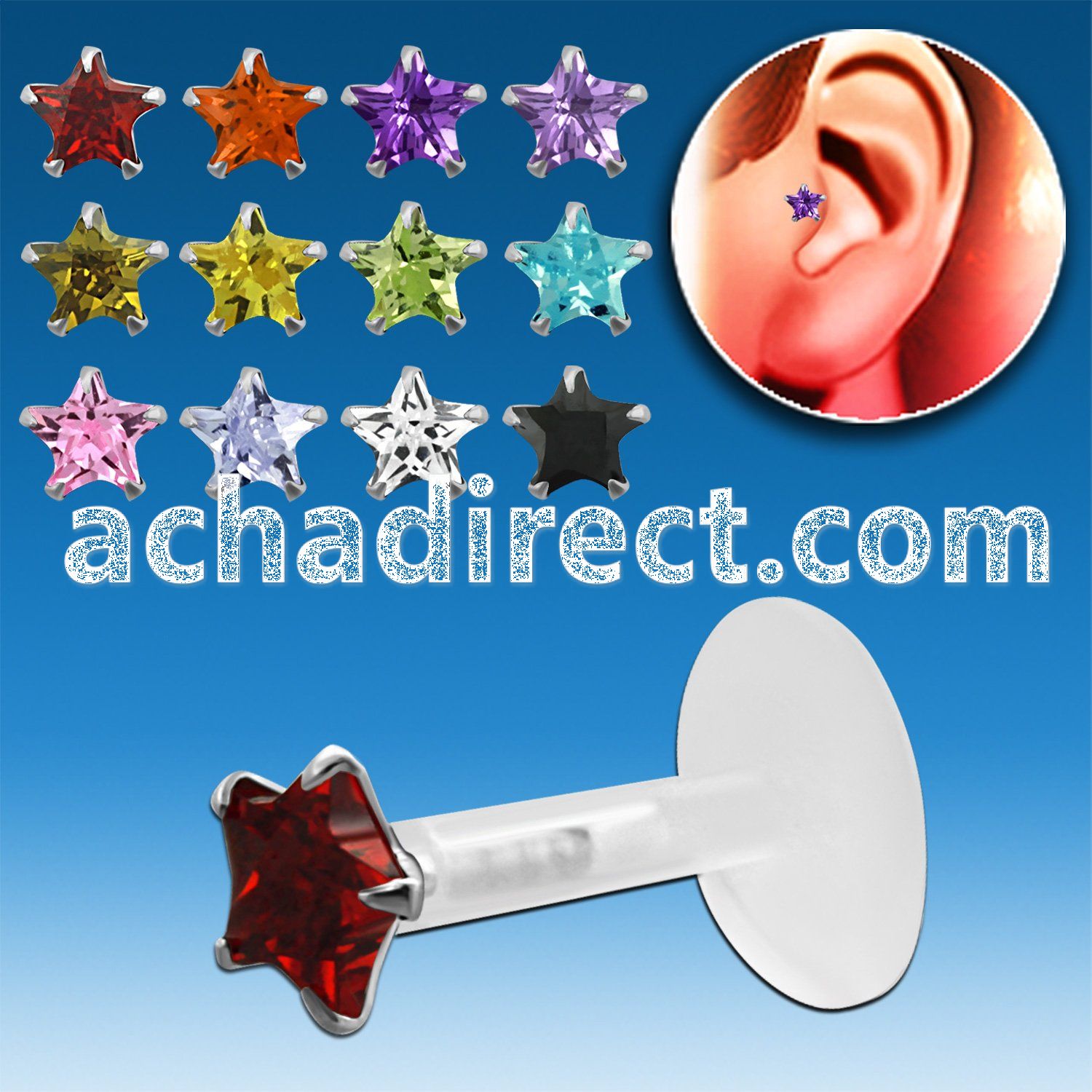 trgz7 bioflex tragus piercing w 3mm prong star cz silver top