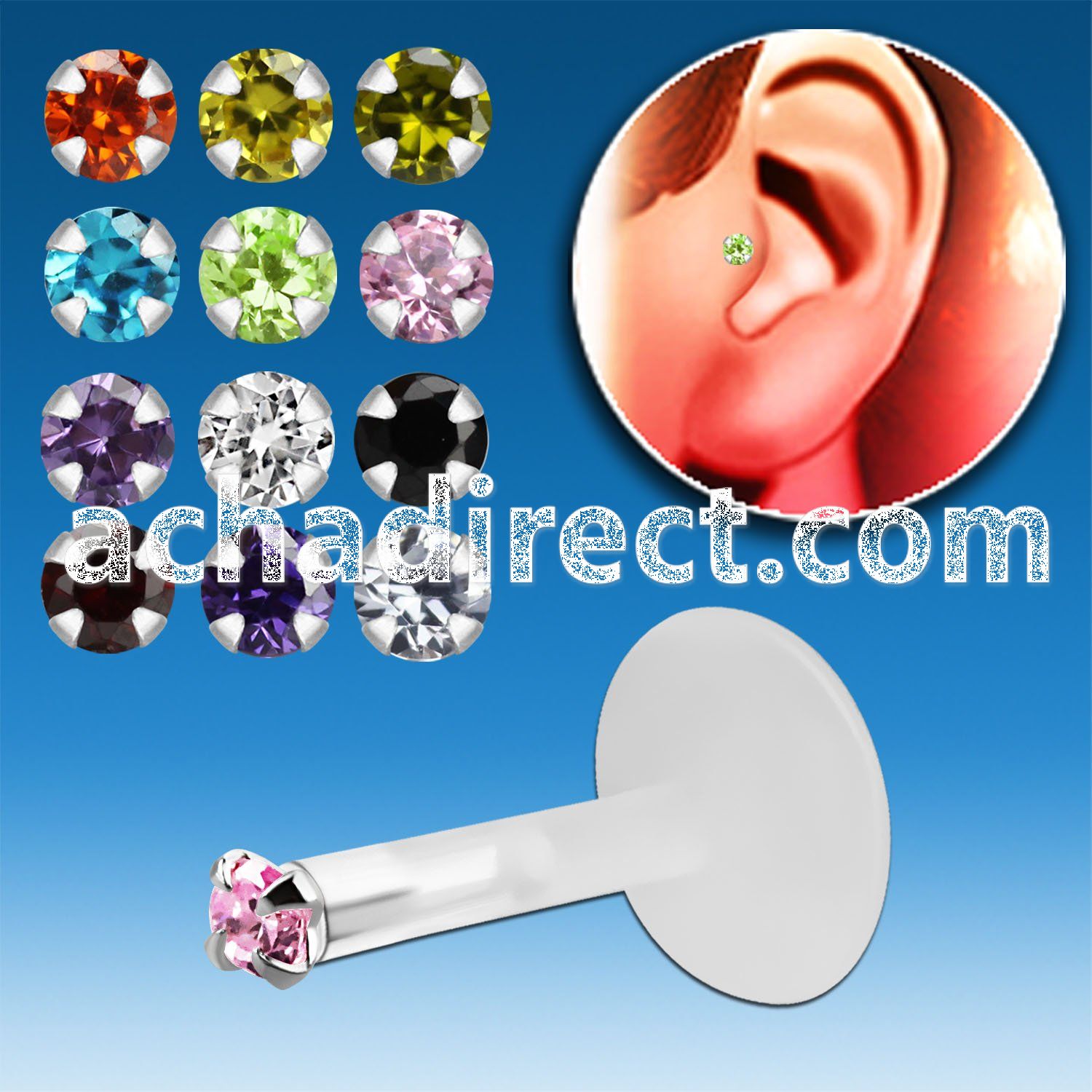 trgz8 bioflex tragus piercing w 1 5mm round cz silver top