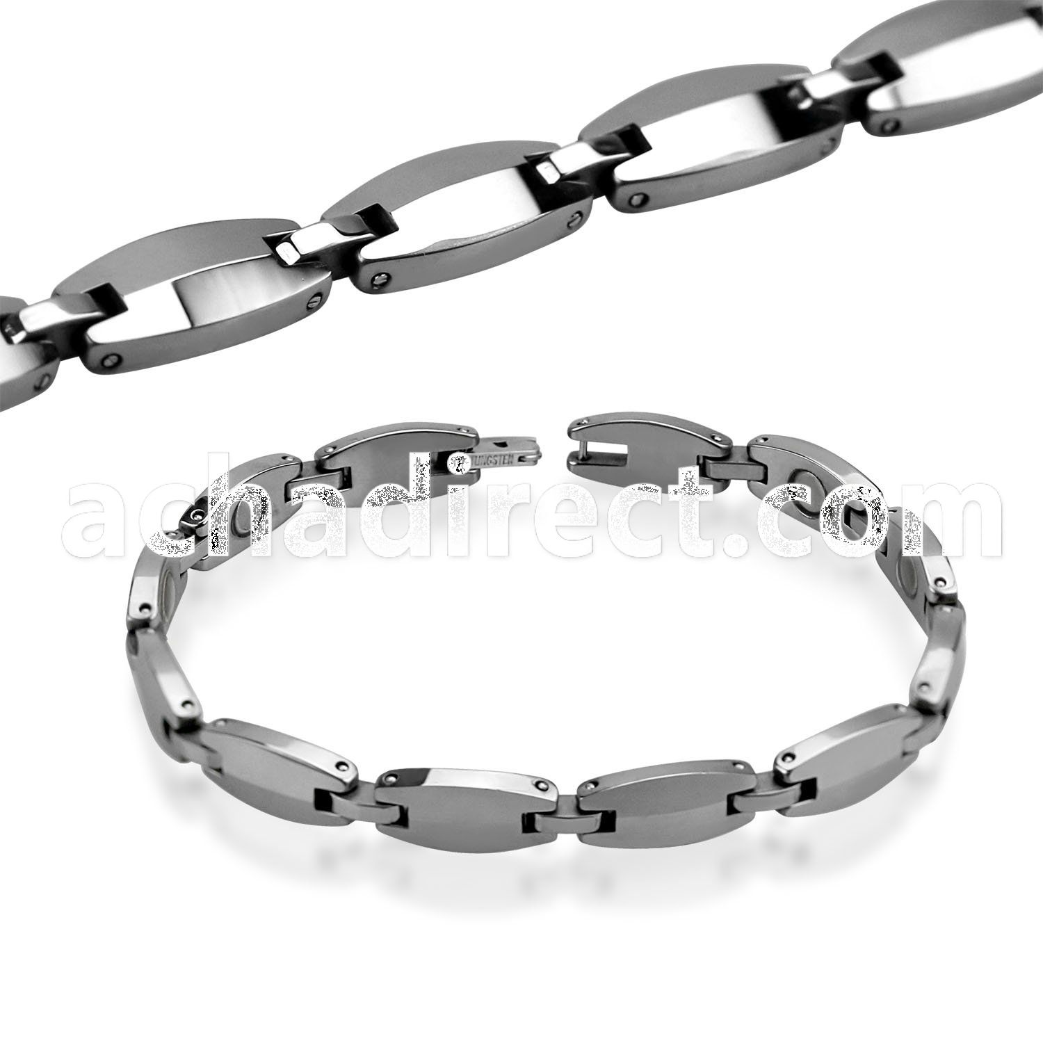 ub119 high polished tungsten bracelet with oval beveled links